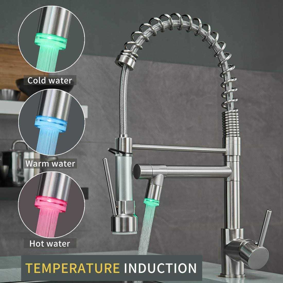 Aimadi Commercial Pull Down Kitchen Faucet Sprayer with LED LightBrushed Nickel - Cheap Fitting