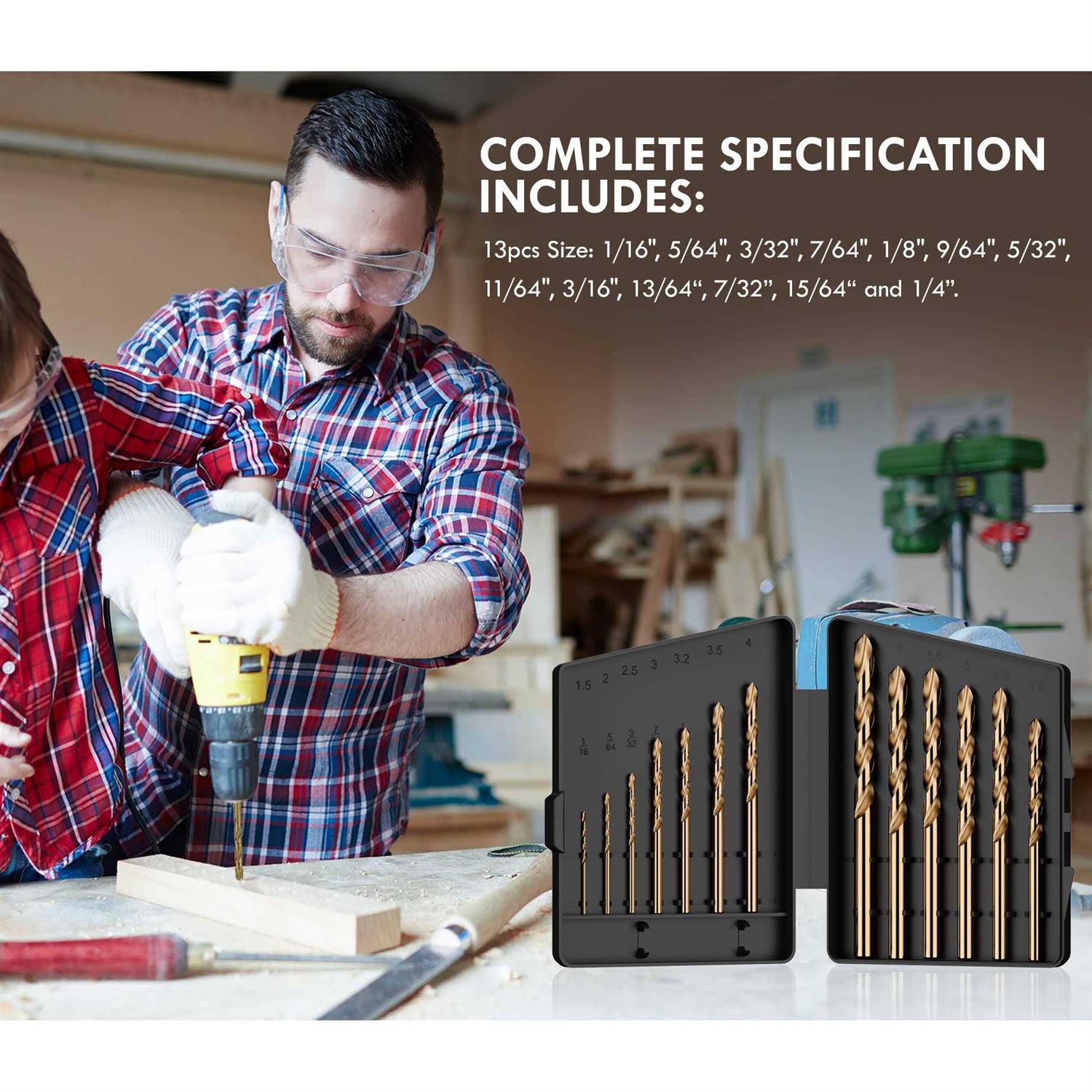 MACXCOIP Cobalt Drill Bit Set 13Pcs M35 High Speed Steel Jobber Length Drill Bit Kit for Hardened Metal - Cheap Fitting