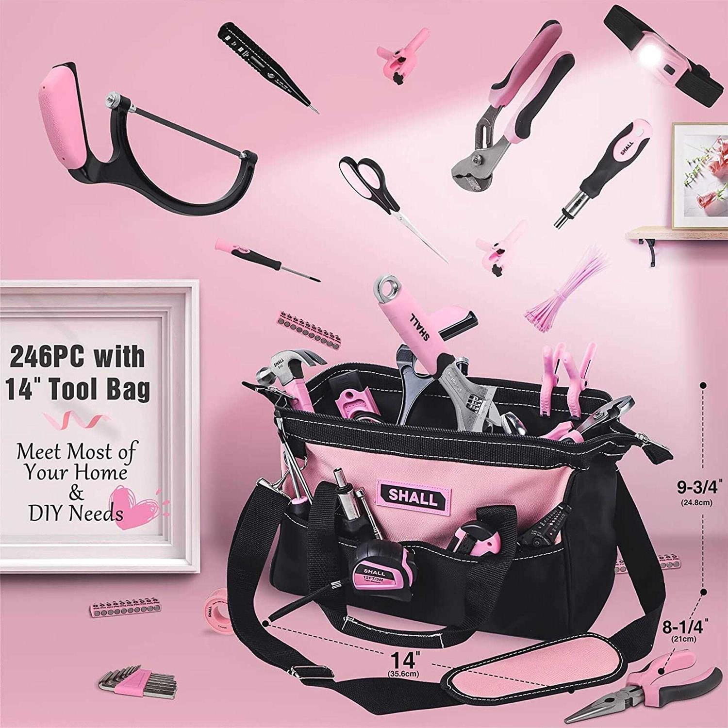 SHALL Pink Tool Set 246-Piece Home Tool Set for Women Ladies Basic Tool Kit for House with Tool Bag - Cheap Fitting