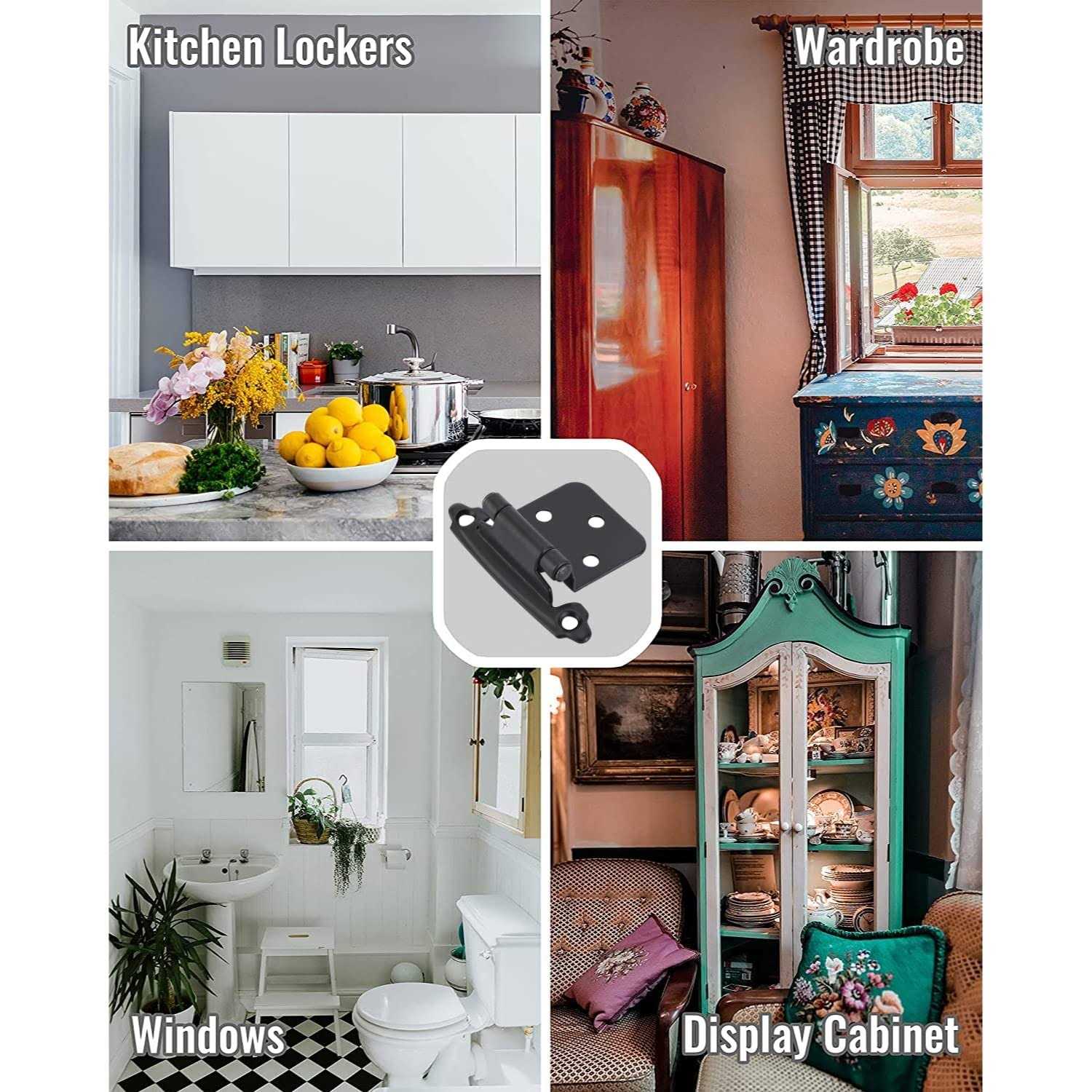 50 Pcs Matte Black Overlay Cabinet Door Hinges 1/2 Overlay Self Closing Hinges Hardware for Kitchen,Cabinets,Cupboard,Furniture Doors,25 Pairs - Cheap Fitting