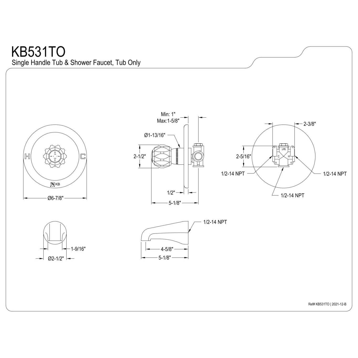Kingston Brass KB531TO Tub Only - Cheap Fitting