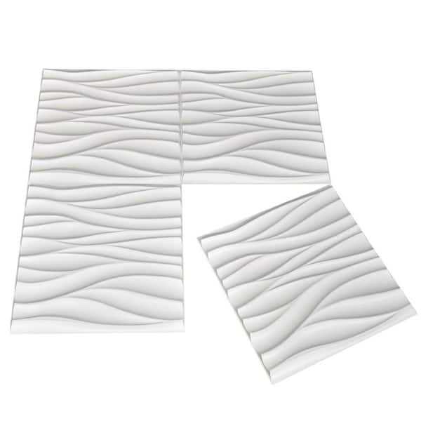 Art3dwallpanels 19.7 in. x 19.7 in. White PVC 3D Wall Panels Wave Wall Design - Cheap Fitting