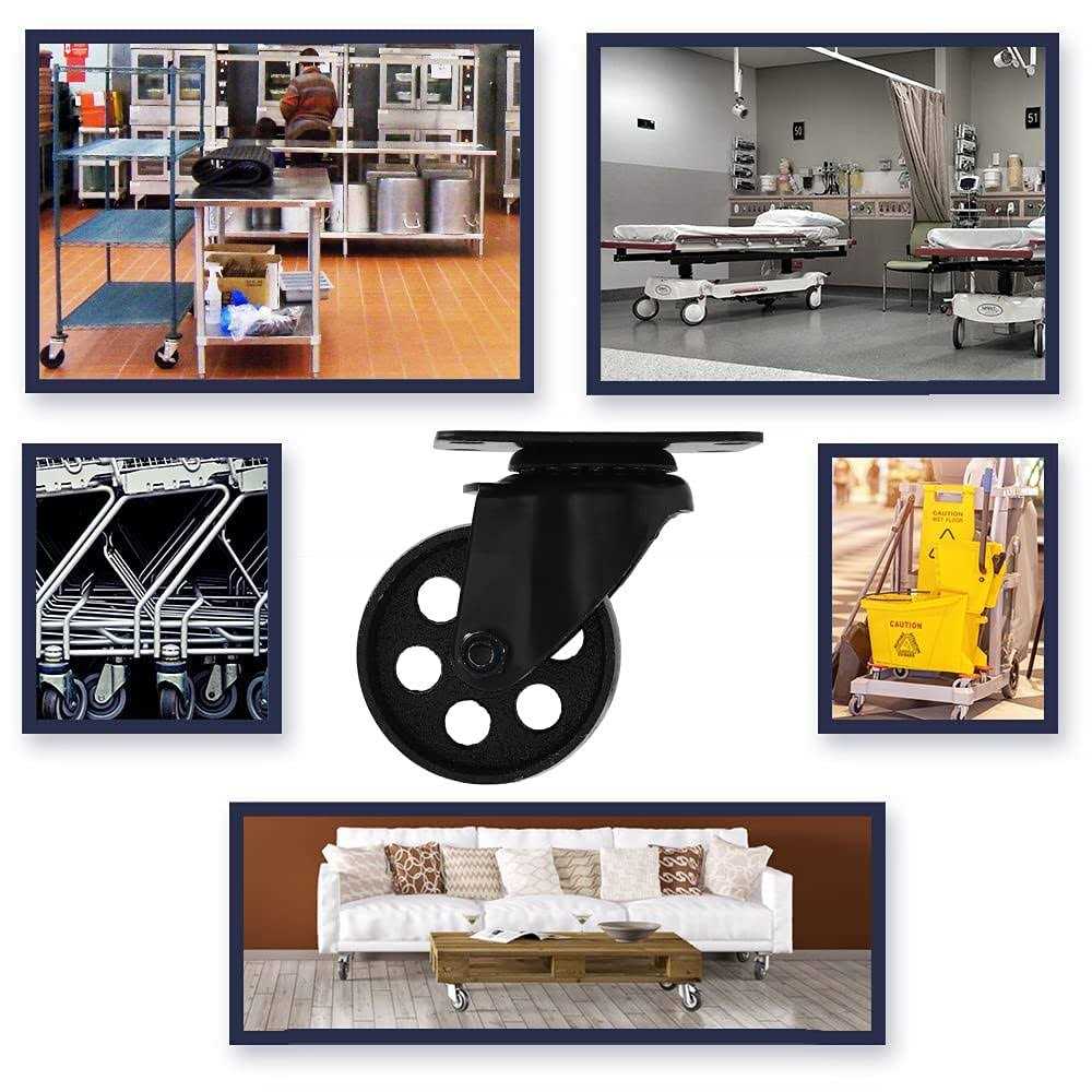 Factorduty 4 All Black Metal Swivel Plate Caster Wheels w/Brake Lock Heavy Duty High-Gauge Steel - Cheap Fitting