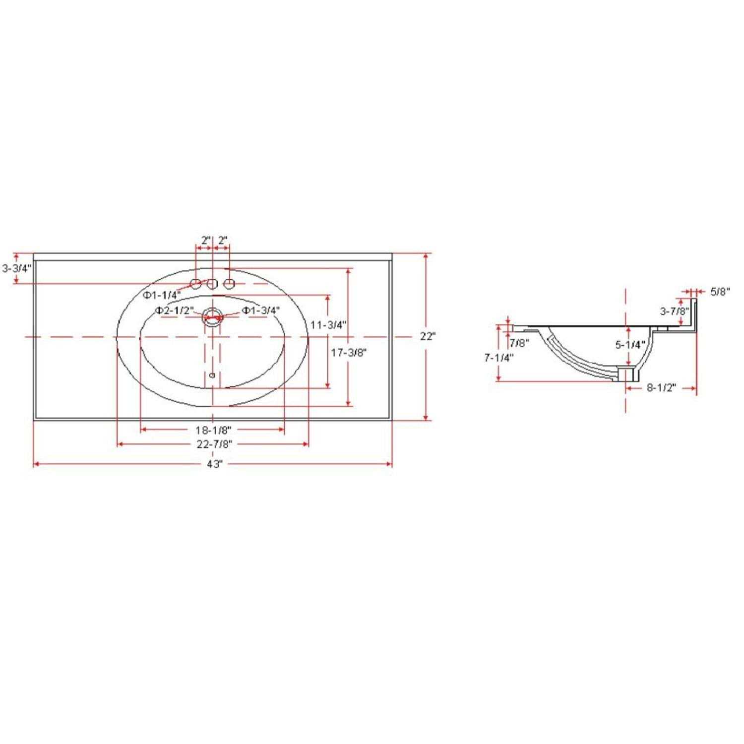 Design House 586156 Cultured Marble Vanity Top 43×22 Solid White - Cheap Fitting