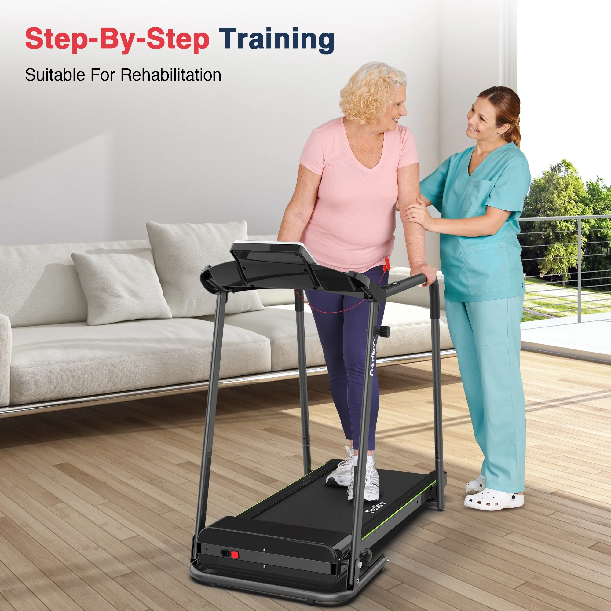 Redliro Folding Treadmill Walking Machine Heart Rate Sensor Handrails for Senior Recovery Home 2.25HP 300lbs - Cheap Fitting