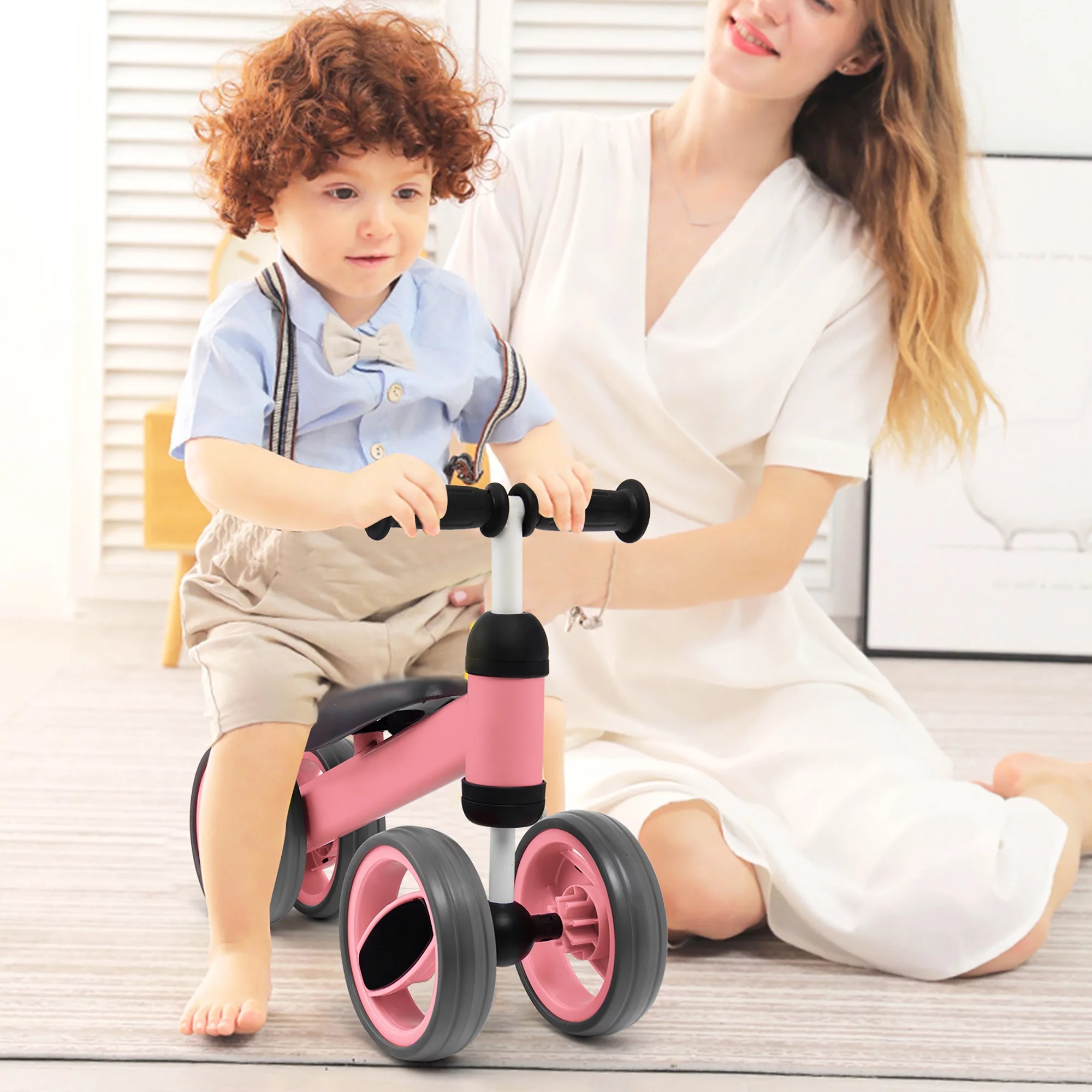 Costway Baby Balance Bike Toddler Riding Toys  w/ 4 Wheels Pink - Cheap Fitting