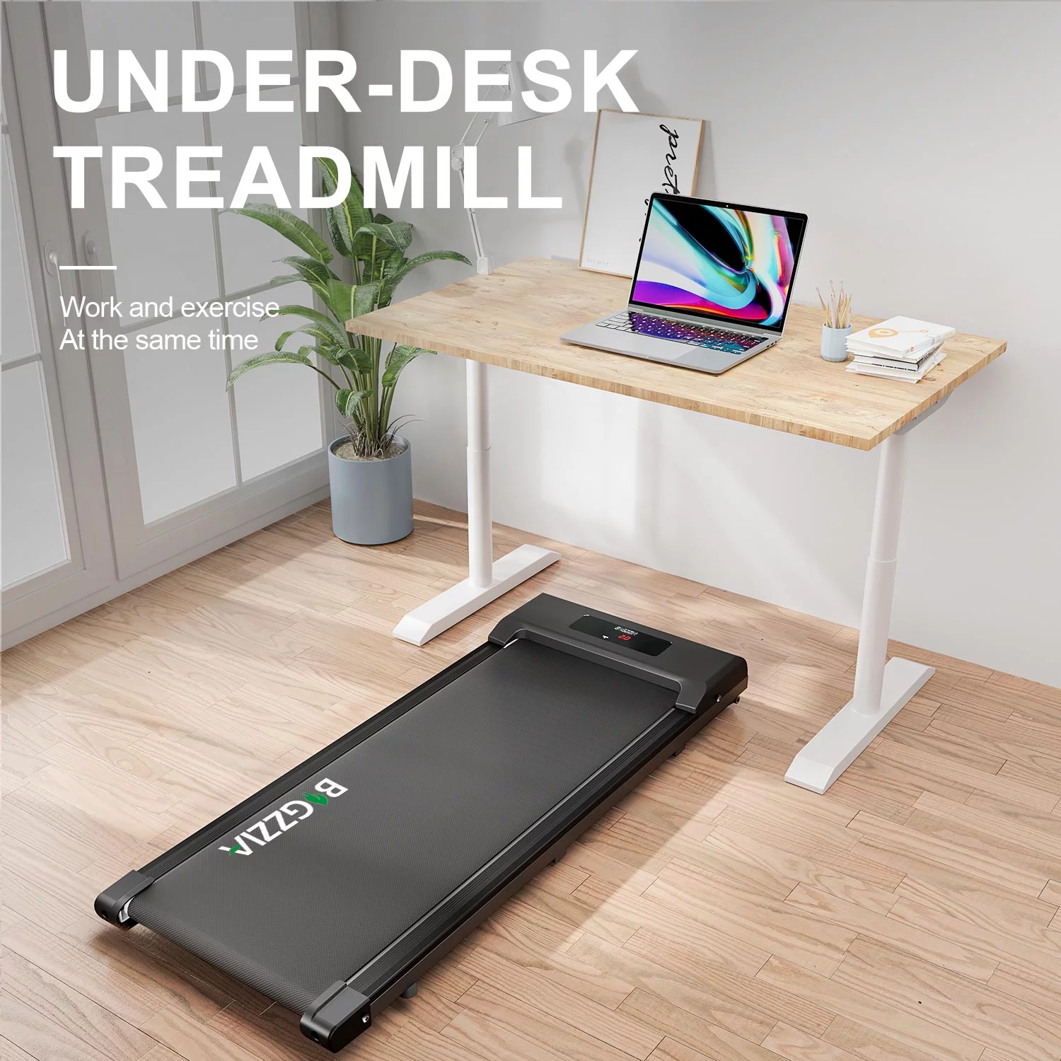 Bigzzia Walking Pad, 2 in 1 Under Desk Treadmill with Remote Control and LCD Display, Compact Treadmill for Home & Office, Silver - Cheap Fitting