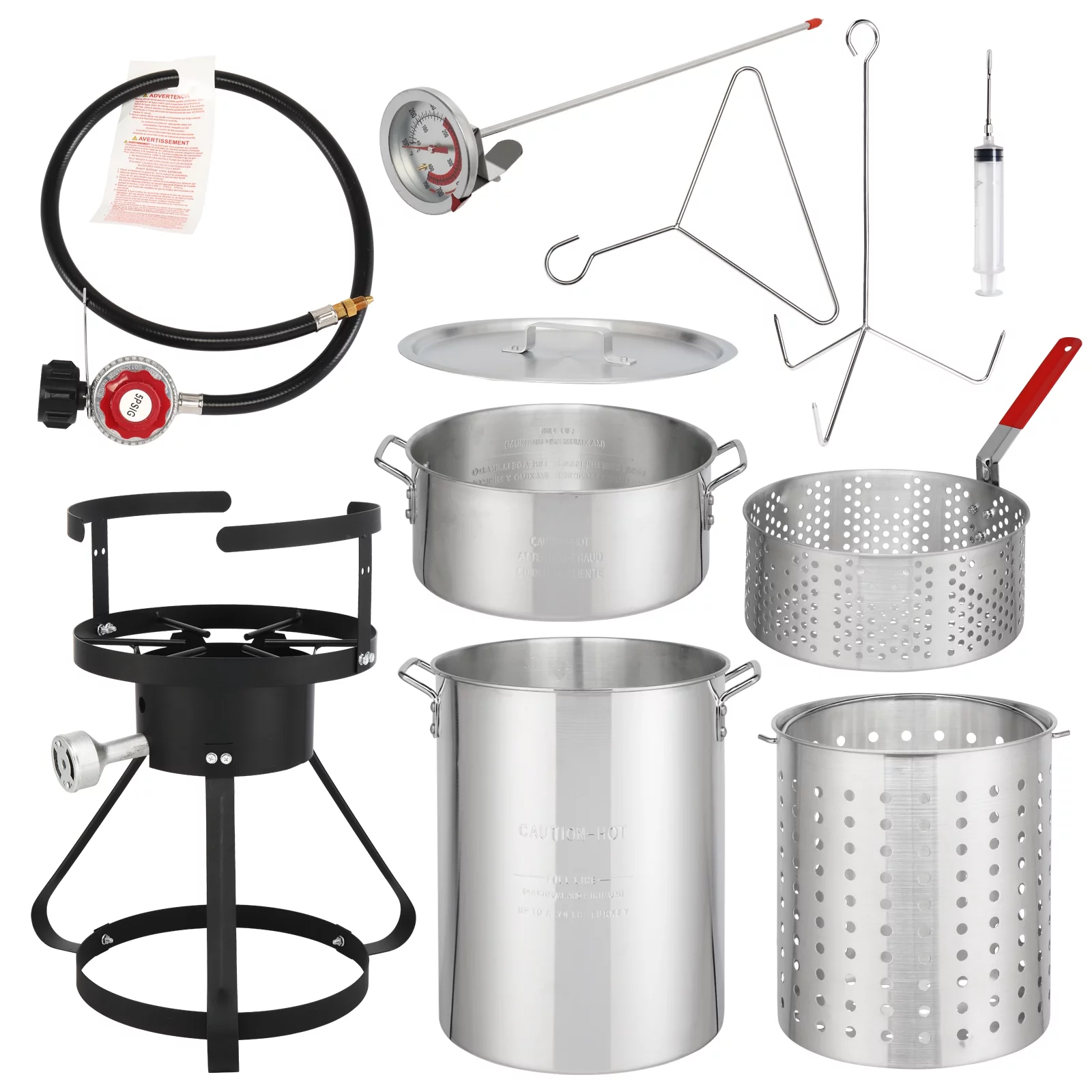 IVV 13 * 32inch Four-Piece Set, Black Round Iron Stove Frame, Silver Aluminum 30QT Turkey Pot 10qt Fish Pot, Gas Fryer - Cheap Fitting