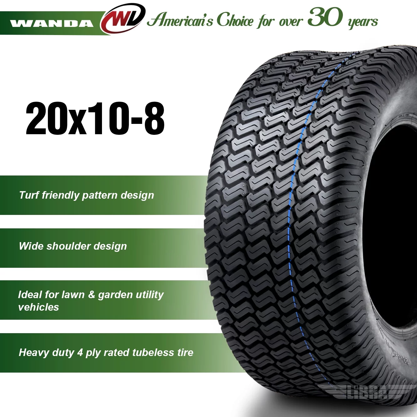 2 New WANDA 20x10-8 Lawn Mower Turf Tires P332 /4PR - 13040 - Cheap Fitting