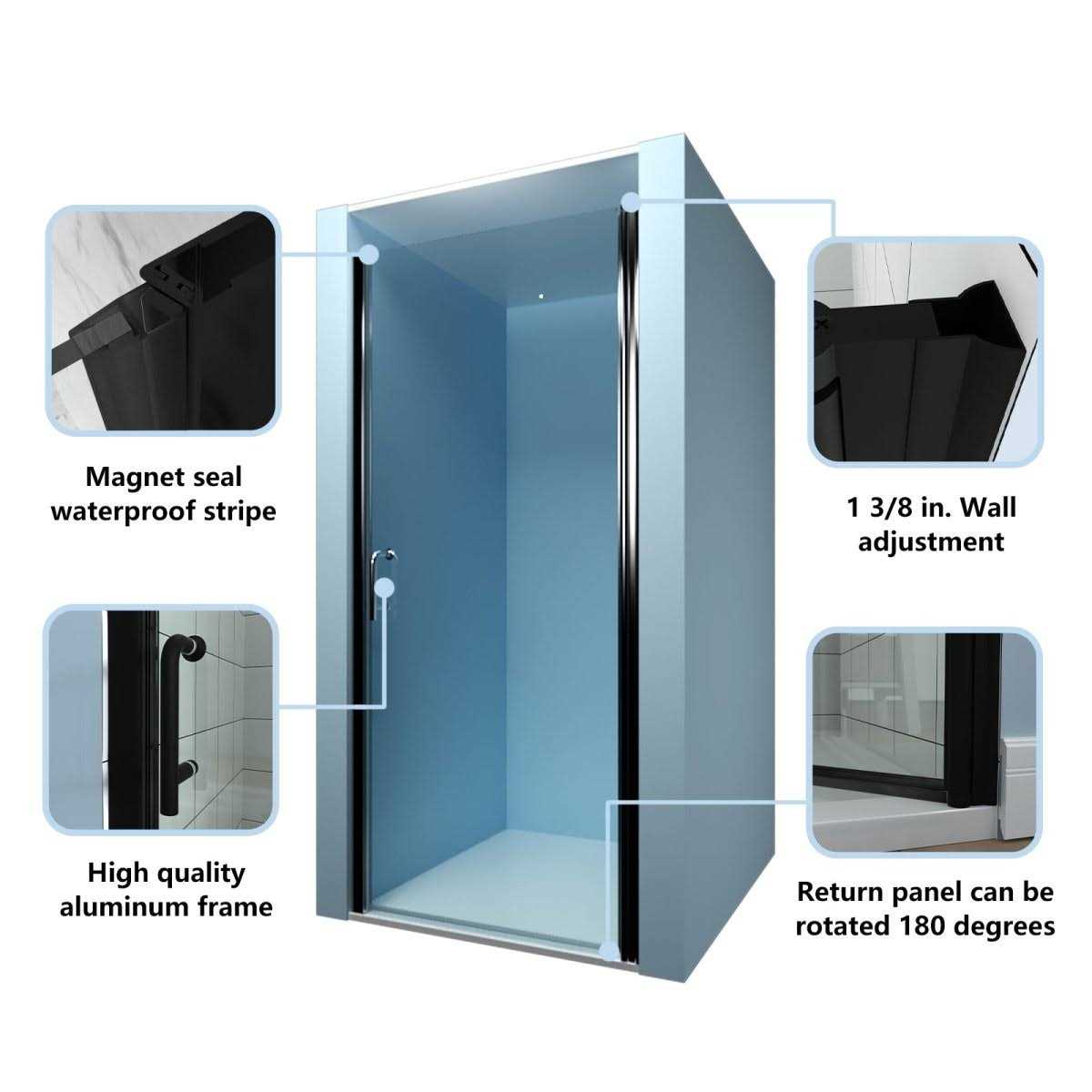 Classy 24-25 1/2 W x 72 H Small Shower Door Hinged Pivot - Cheap Fitting