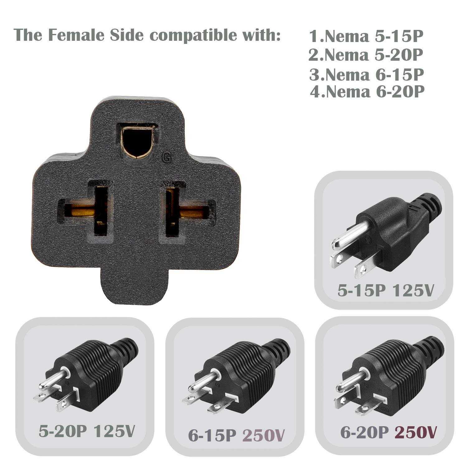 4-in-1 15 Amp Household AC Plug to 20 Amp T Blade Adapter,5-15P to 5-20R,5-15P to 6-15R,5-15P to 6-20R - Cheap Fitting
