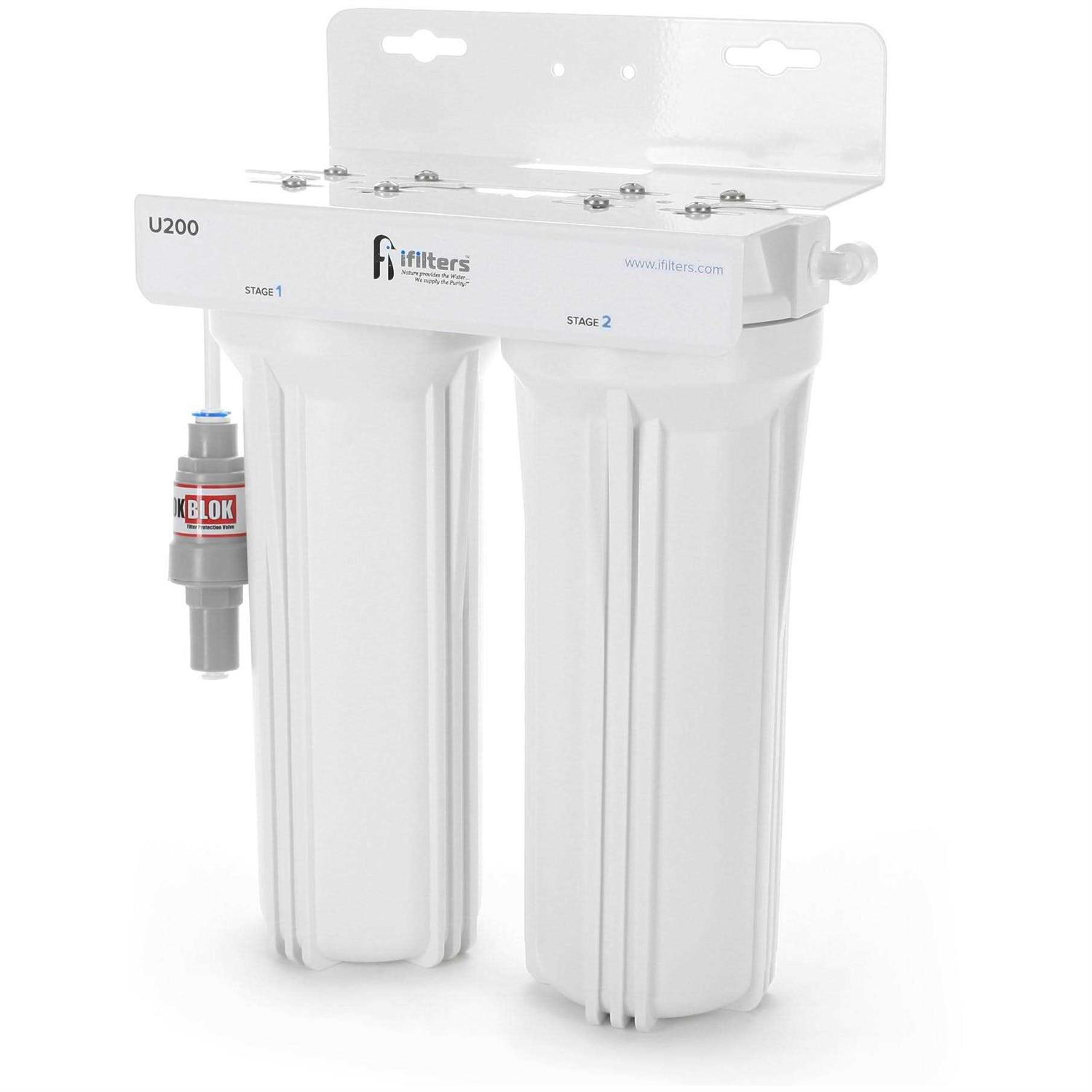 iFilters U200 Premium Drinking Water Filtration System 2 Stage w/Designer Faucet & Protection Valve - Cheap Fitting