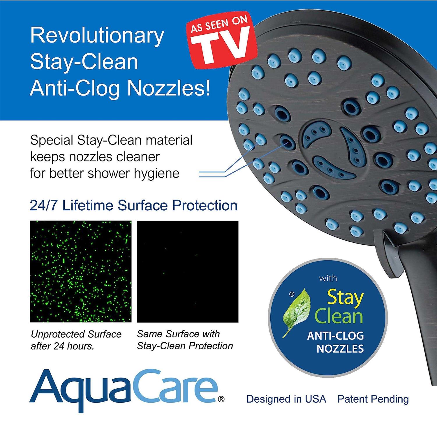 AquaCare AS-SEEN-ON-TV High Pressure 50-mode Rain & Handheld 3-way Shower Head Combo - Cheap Fitting