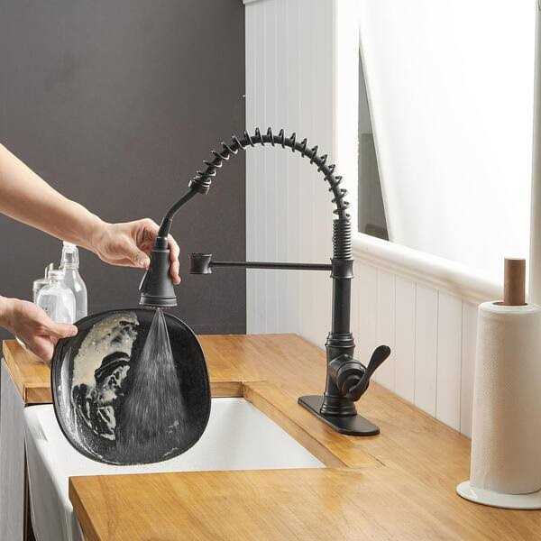 BWE Single-Handle Pull-Down Sprayer 3 Spray High Arc Kitchen Faucet with Deck Plate - Cheap Fitting