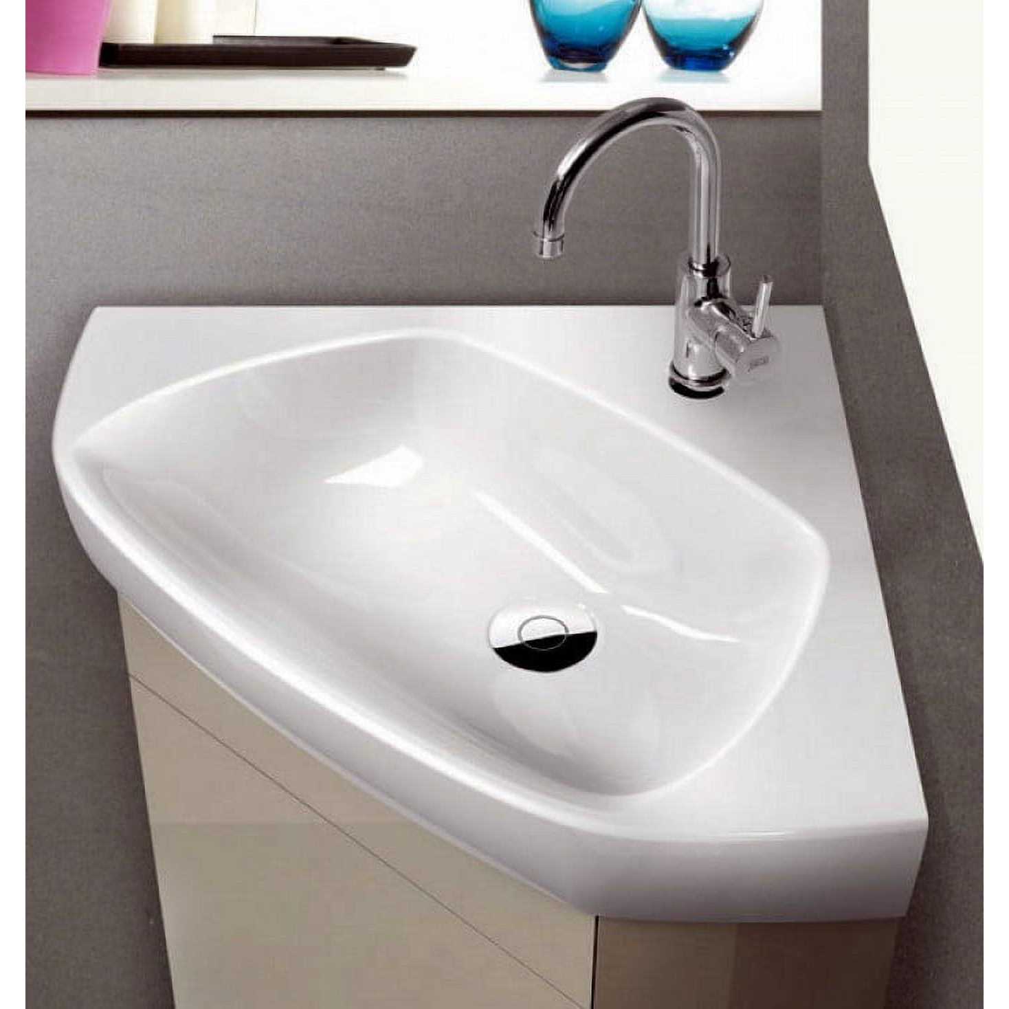 Cerastyle 001900-U-One Hole Arda Corner Ceramic Self Rimming/Wall Mounted Bathroom Sink - Cheap Fitting
