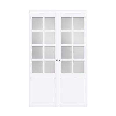TRUporte 48 in. x 78.62 in. 8-Lite Tempered Frosted Glass Solid MDF Core White MDF Interior Closet Pivot Door - Cheap Fitting