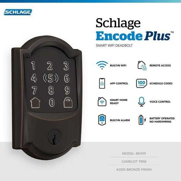 Schlage BE499WB-CAM Encode Plus Camelot Touchscreen Electronic Deadbolt with WiFi - Cheap Fitting