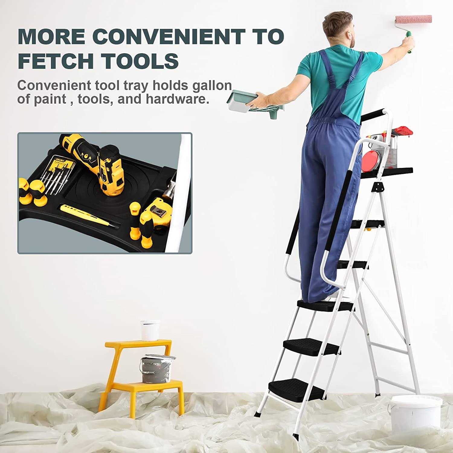 Hbtower Folding 5-Step Ladder, 330lbs, with Handrails and Tool Tray and Anti-Slip Pedal - Cheap Fitting