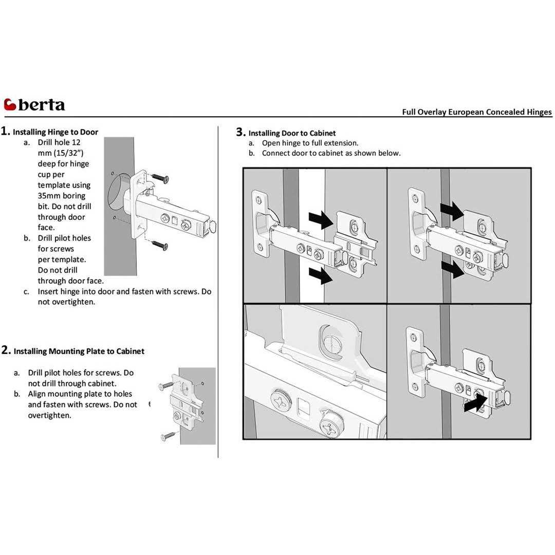 Berta 105-Degree 35 mm Half Overlay Frameless Cabinet Hinges with Installation Screws - Cheap Fitting