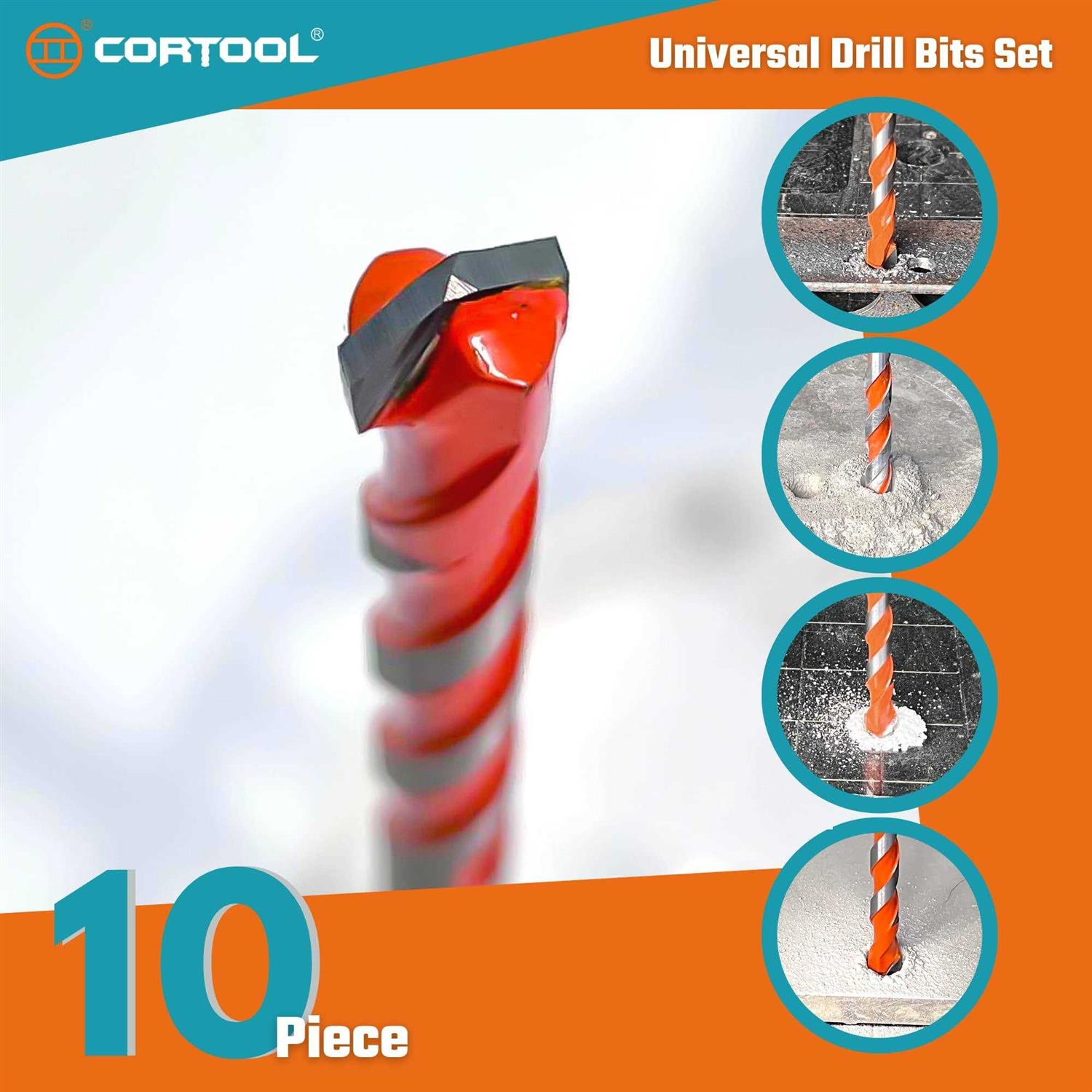 Cortool Masonry Drill Bits Set for Tile Brick Cement Concrete Glass Plastic Cinder Block Wood Fully Ground with Carbide Tips and Storage Case - Cheap Fitting