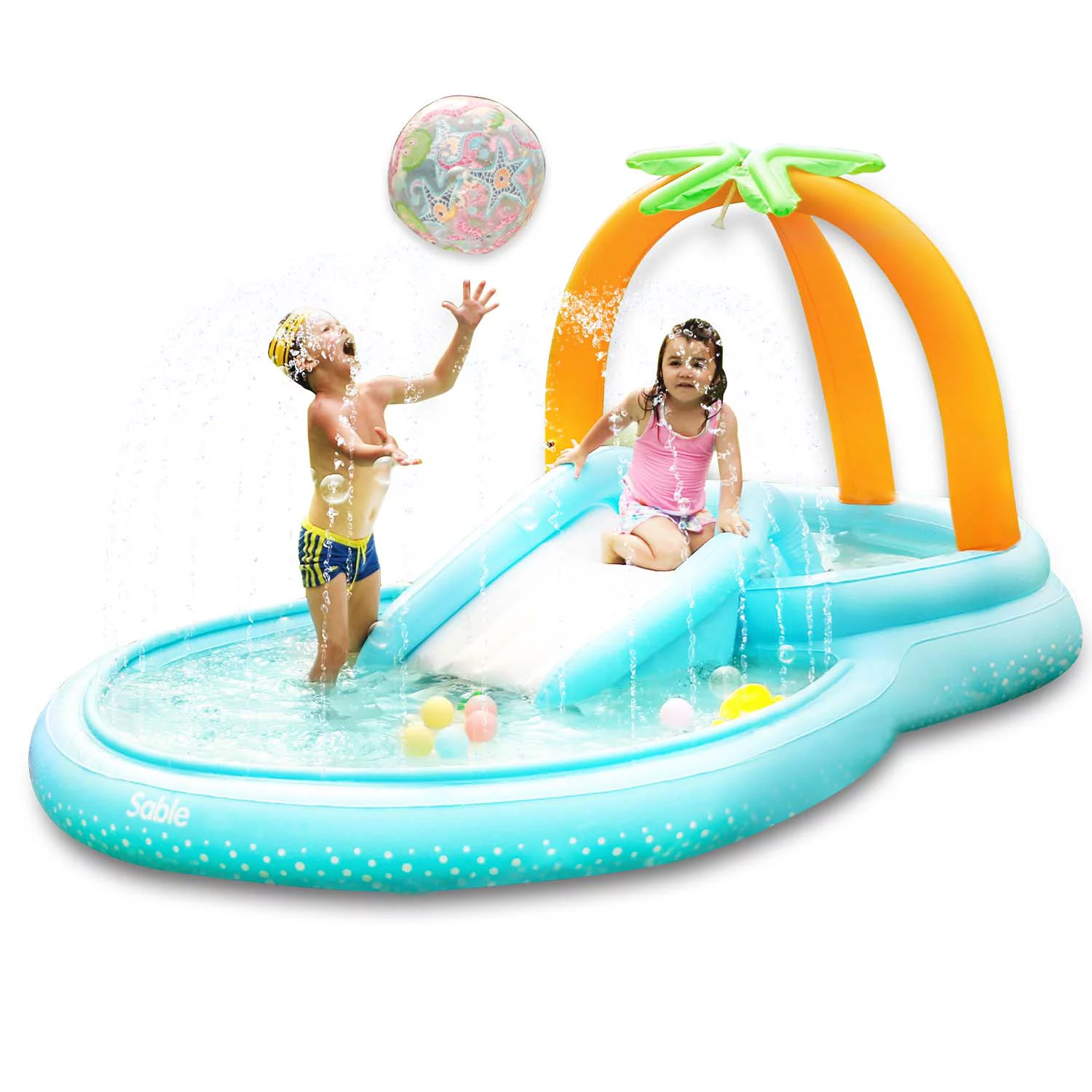 Sable Kiddie Pool with Water Slide Inflatable Play Center Pool for Kids, Children, 111