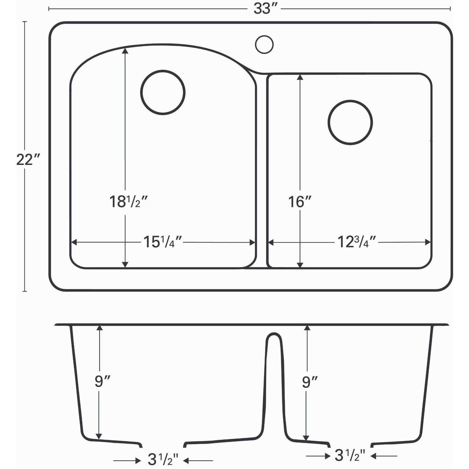 Karran Drop-In Quartz 33 In. 1-Hole 60/40 Double Bowl Kitchen Sink Kit QT-610 - Cheap Fitting