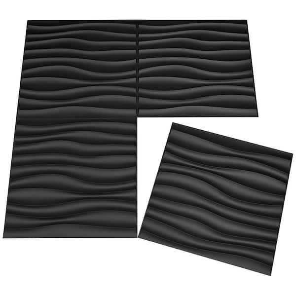 Art3dwallpanels Wave 19.7 in. x 19.7 in. Black PVC 3D Decorative Wall Panels for Bathroom/Bedroom - Cheap Fitting