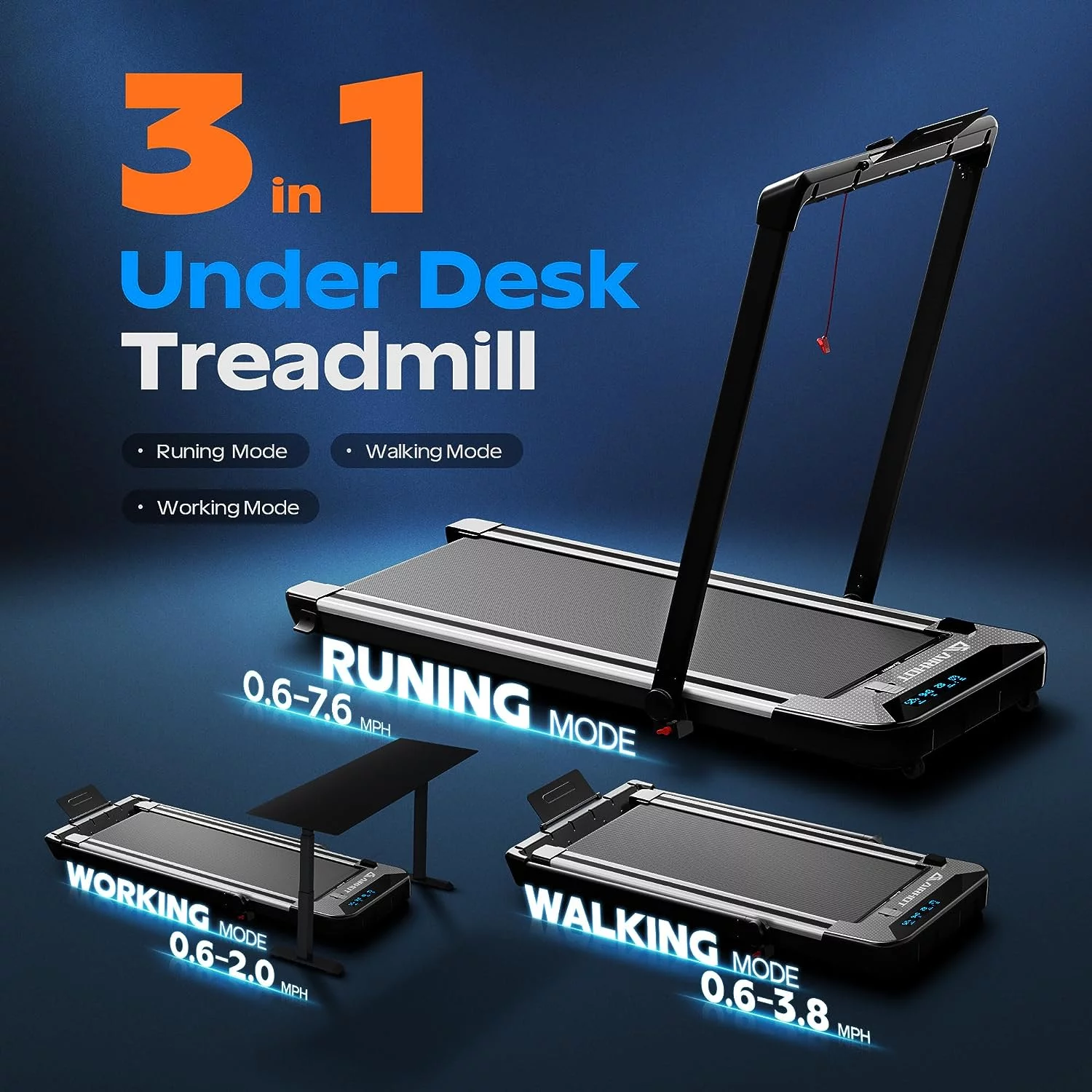 COOLHUT Under Desk Treadmill, Walking Pad 3 in 1 Folding Treadmill, Walking Jogging Treadmills for Home Office, 2.5HP Low-Noise Treadmill LED Display and Knob Speed Adjustment - Cheap Fitting