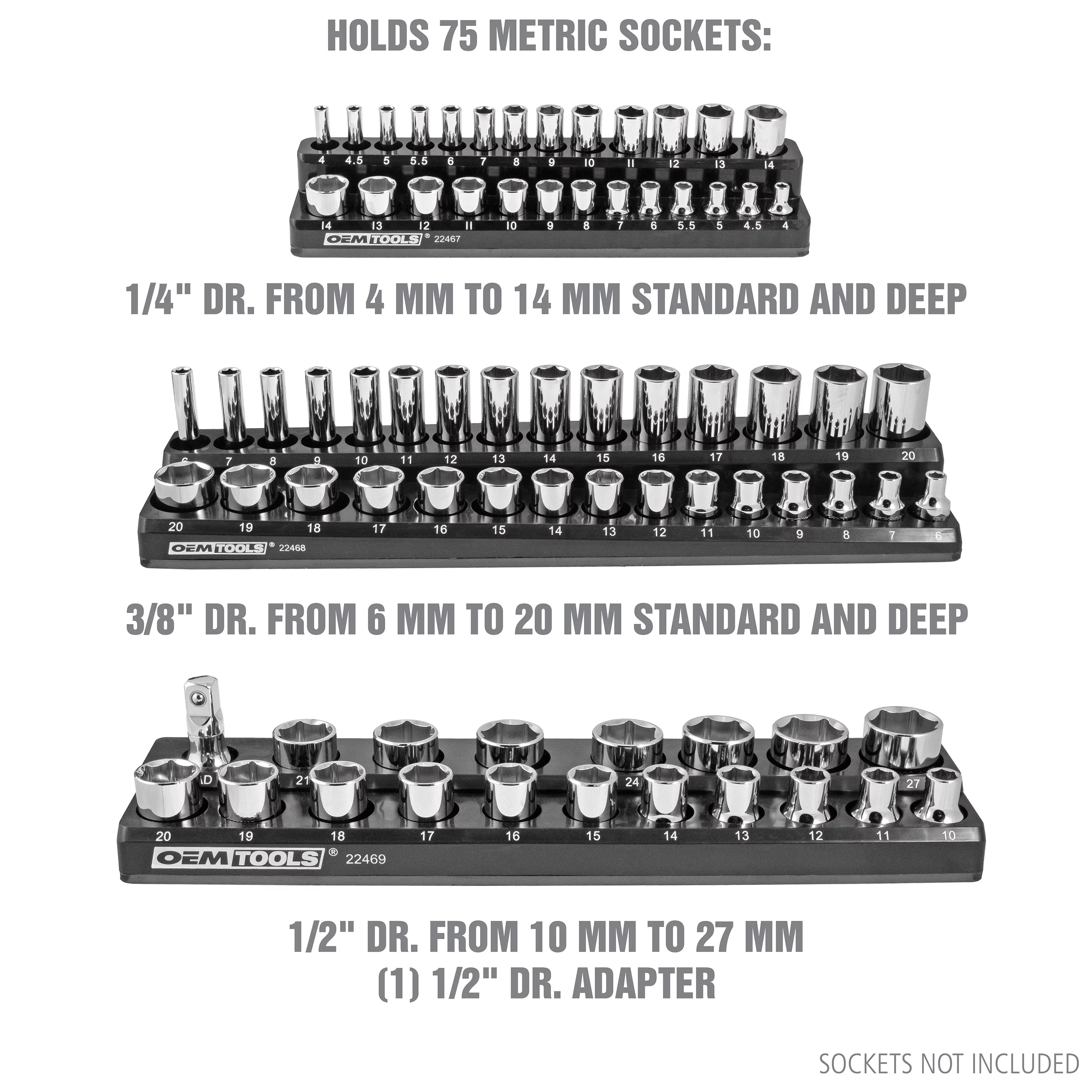 OEMTOOLS 22487 3 Piece Magnetic Socket Organizers, Socket Organizers for Toolboxes, Socket Organizer, Magnetic Socket Holder, Black Tool Box Organizer - Cheap Fitting
