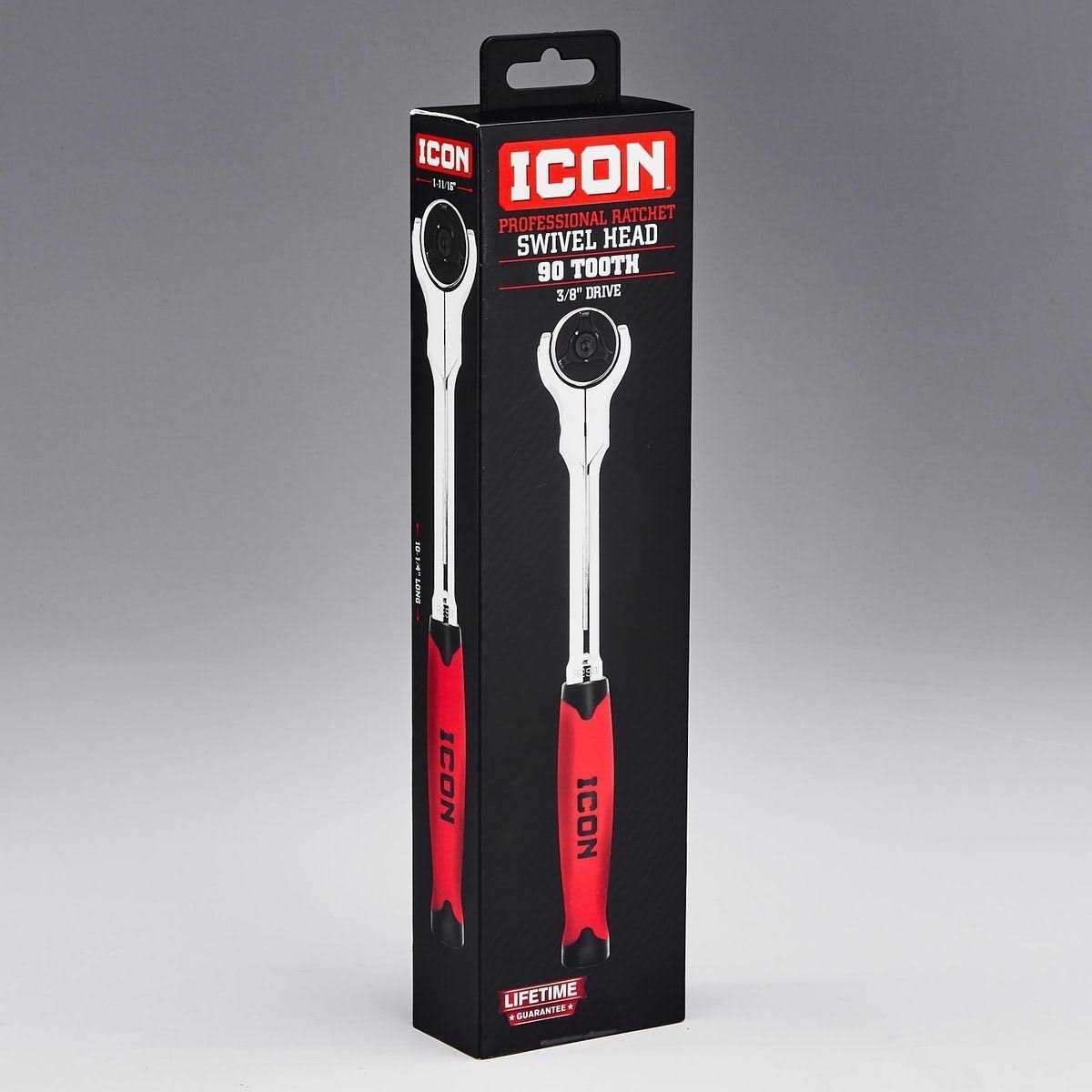 Icon 3/8 in. Drive Professional Swivel Head Ratchet with Comfort Grip - Cheap Fitting