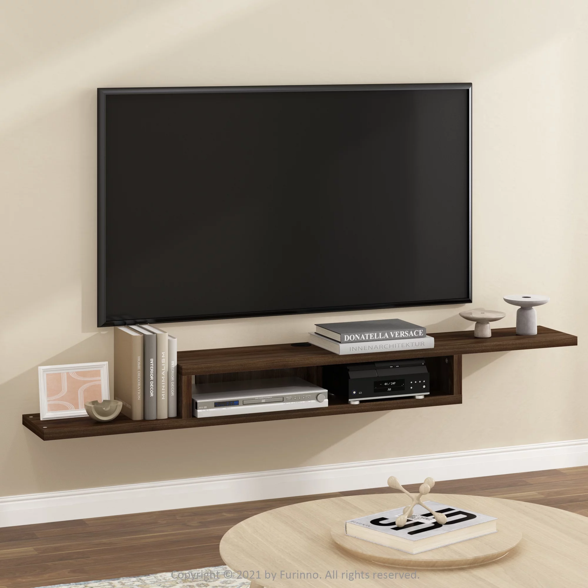 Furinno Indo Wall Mounted Floating Media Console, 72 inch, Columbia Walnut - Cheap Fitting