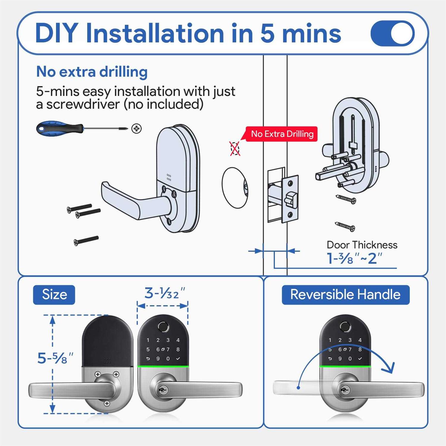 Smart Door Lock with Handle Keypad Door Lock for Front Door - Cheap Fitting