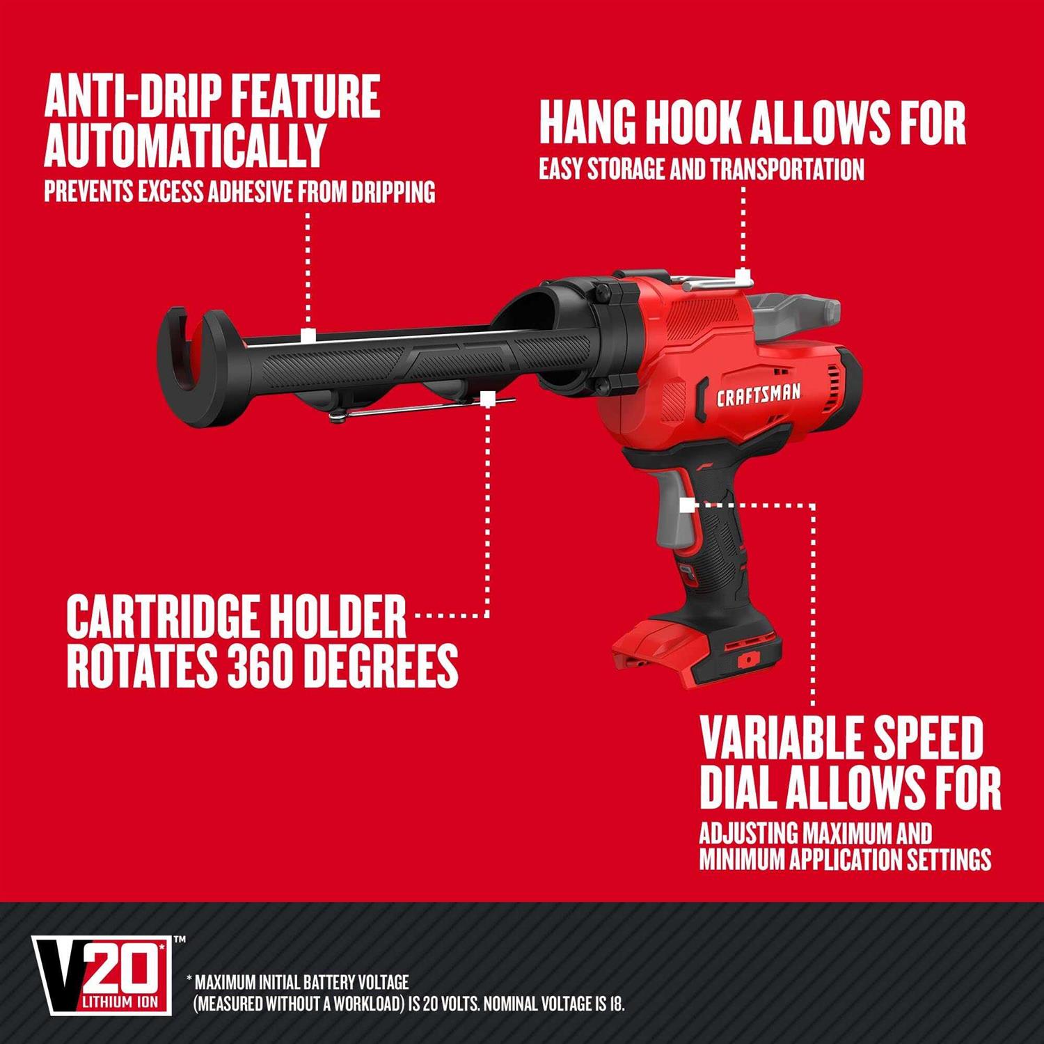 CRAFTSMAN CMCE600B Cordless with Anti-drip & variable speed V20 Caulk Gun - Cheap Fitting