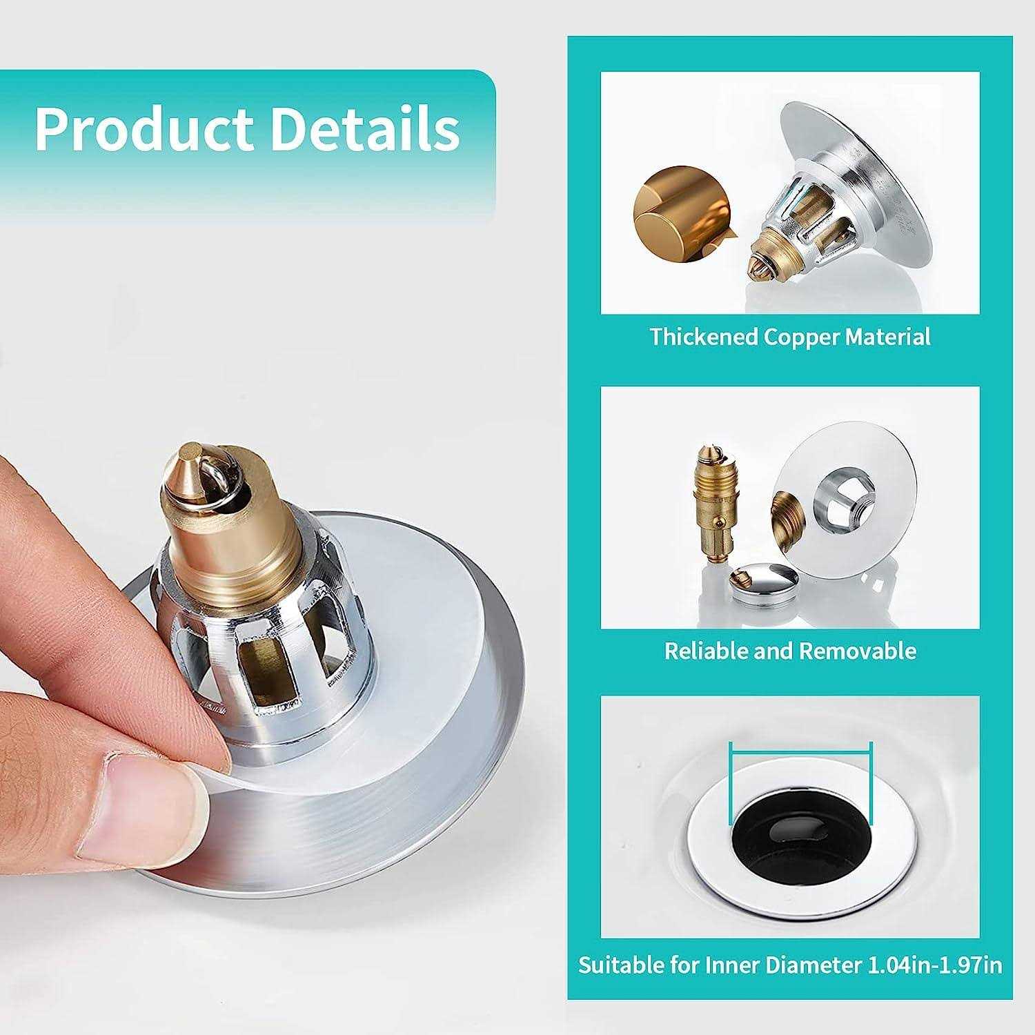 Universal Bathroom Sink Stopper with Hair Catcher for 1.04-1.97 Inch Drain Hole - Cheap Fitting