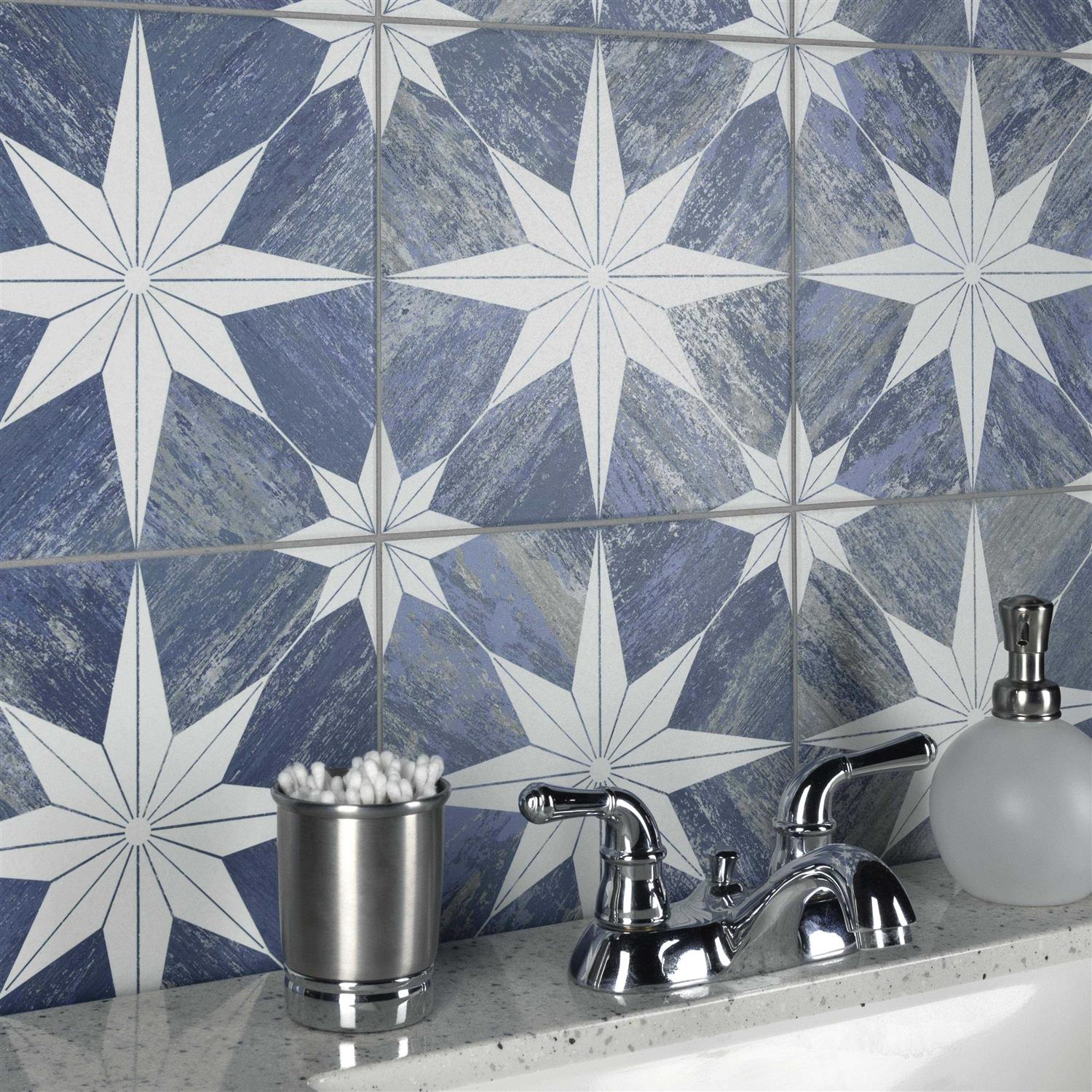 Merola Tile Cassis Stella Blue Porcelain Floor and Wall Tile - Cheap Fitting
