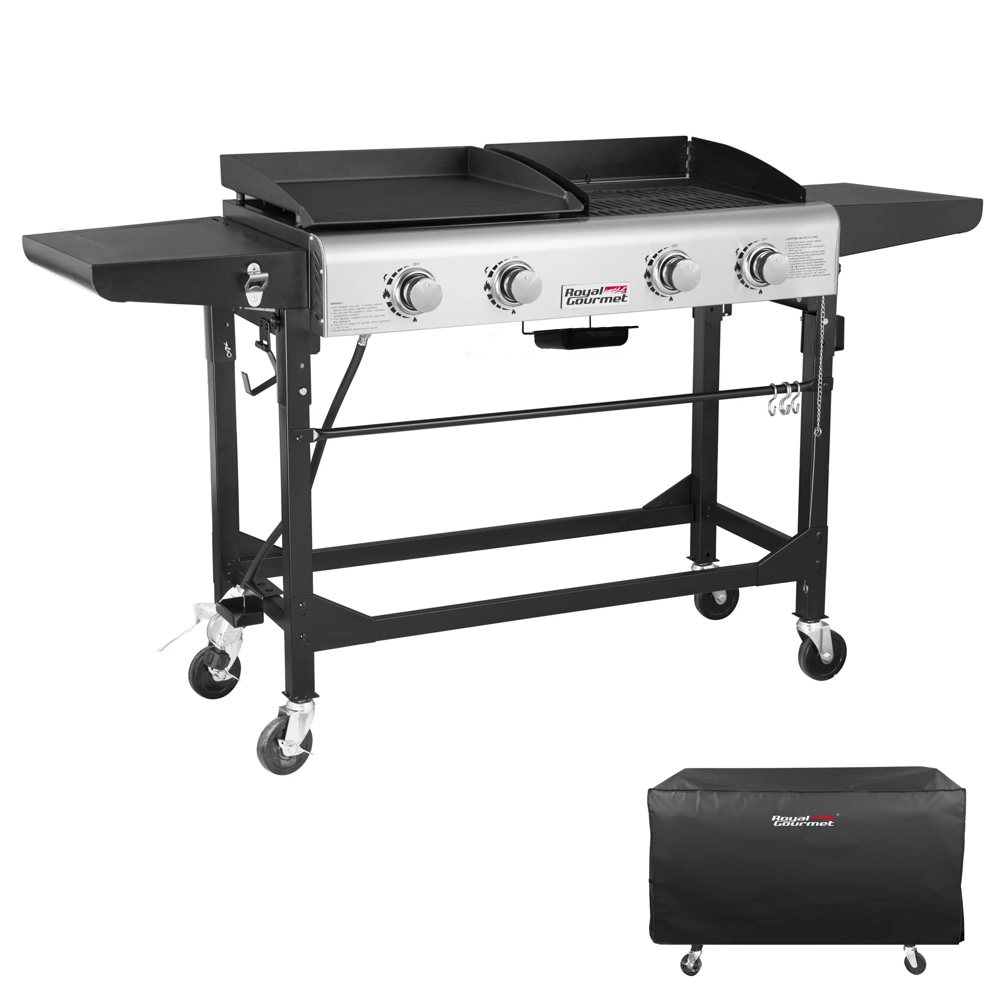 Royal Gourmet GD401C Premium 4-Burner 48000-BTU Folding Gas Grill and Griddle, With Cover - Cheap Fitting