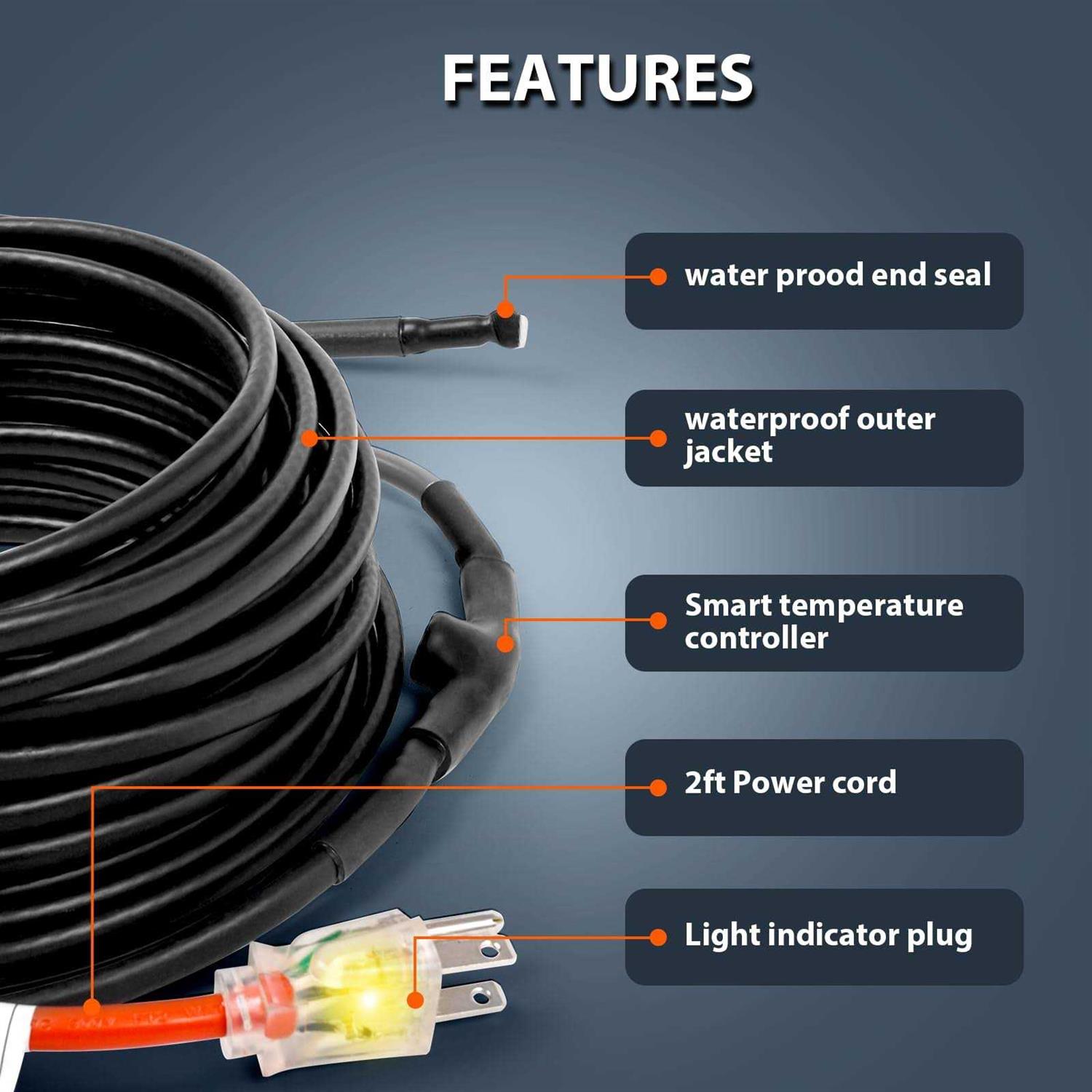 HEATIT JHSF 120V Self Regulating Pre-assembled Pipe Heating Cable - Cheap Fitting