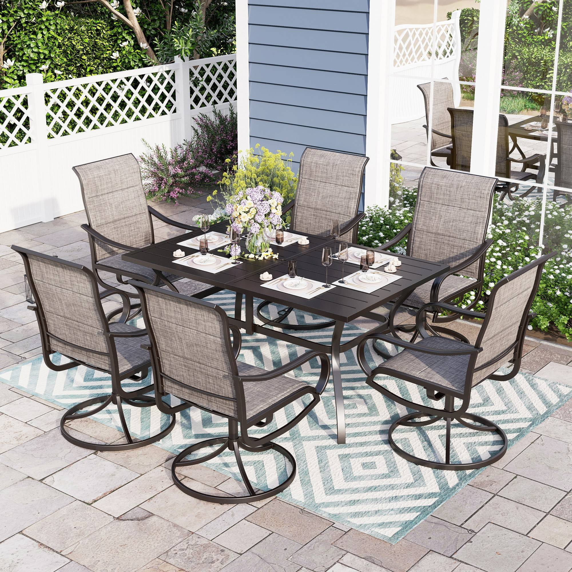 Sophia & William 7 Pieces Patio Dining Set Outdoor Textilene Swivel Padded Chairs and Table Furniture Set - Cheap Fitting