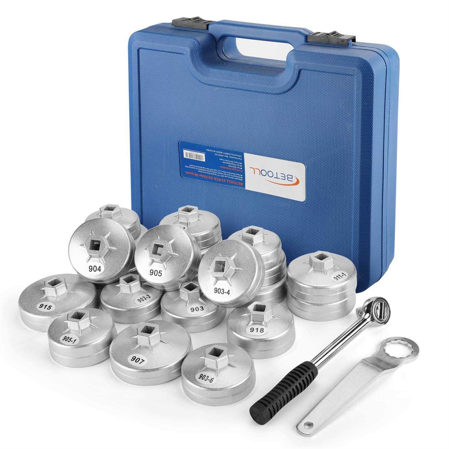 Betooll 23pcs Aluminum Alloy Cup Type Oil Filter Cap Wrench Socket Removal Tool Set 1/2 Dr. With A Storage Case - Cheap Fitting
