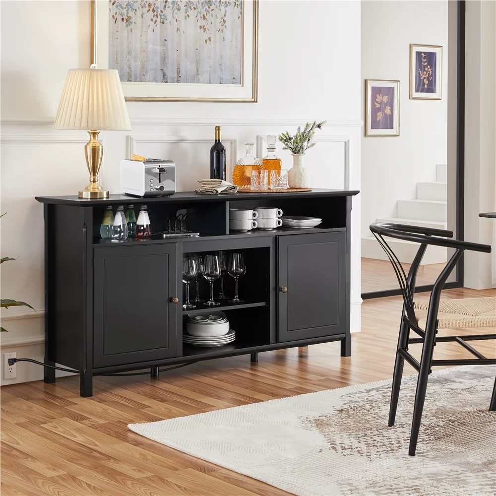 Easyfashion 58in Width Modern TV Stand TV Console with Power Outlet for TVs up to 65in, Black - Cheap Fitting