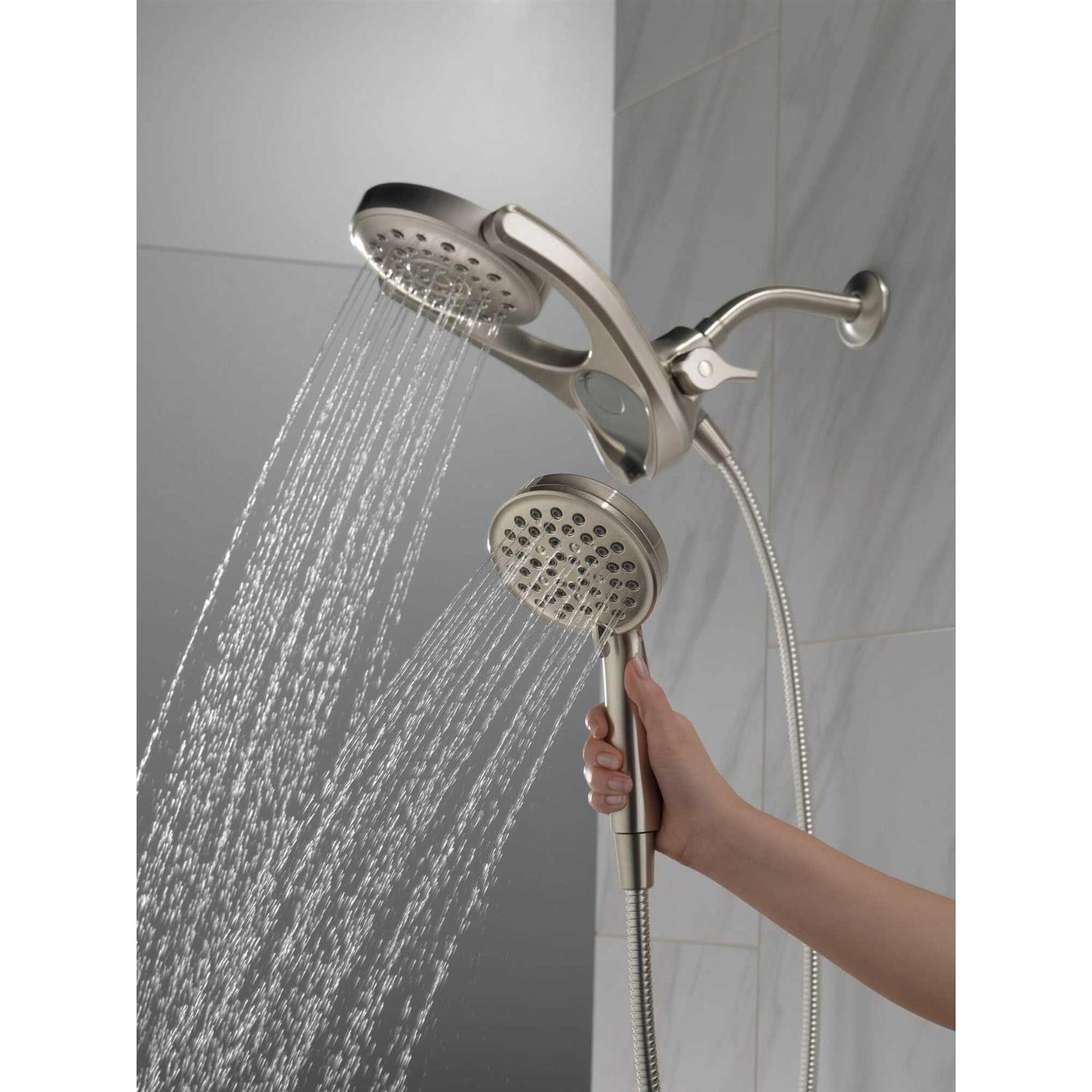 Delta HydroRain Spotshield Brushed Nickel Round Rain Shower Head Dual/Combo Shower Head 1.75-GPM Rubber - Cheap Fitting