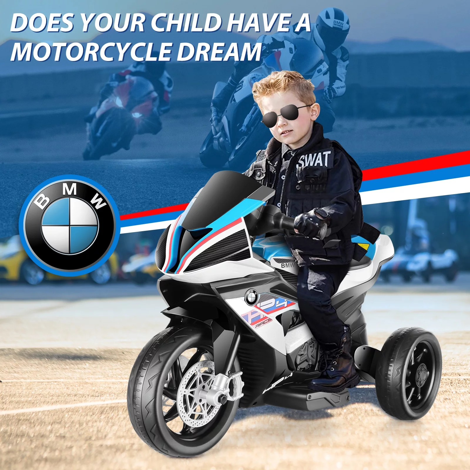 Funcid 12V Kids Ride on Motorcycle BMW Licensed Battery Powered Electric Motorcycle with 3 Wheels, Music & Light and Horn, Ride on Toys Bicycle for Kids, White - Cheap Fitting