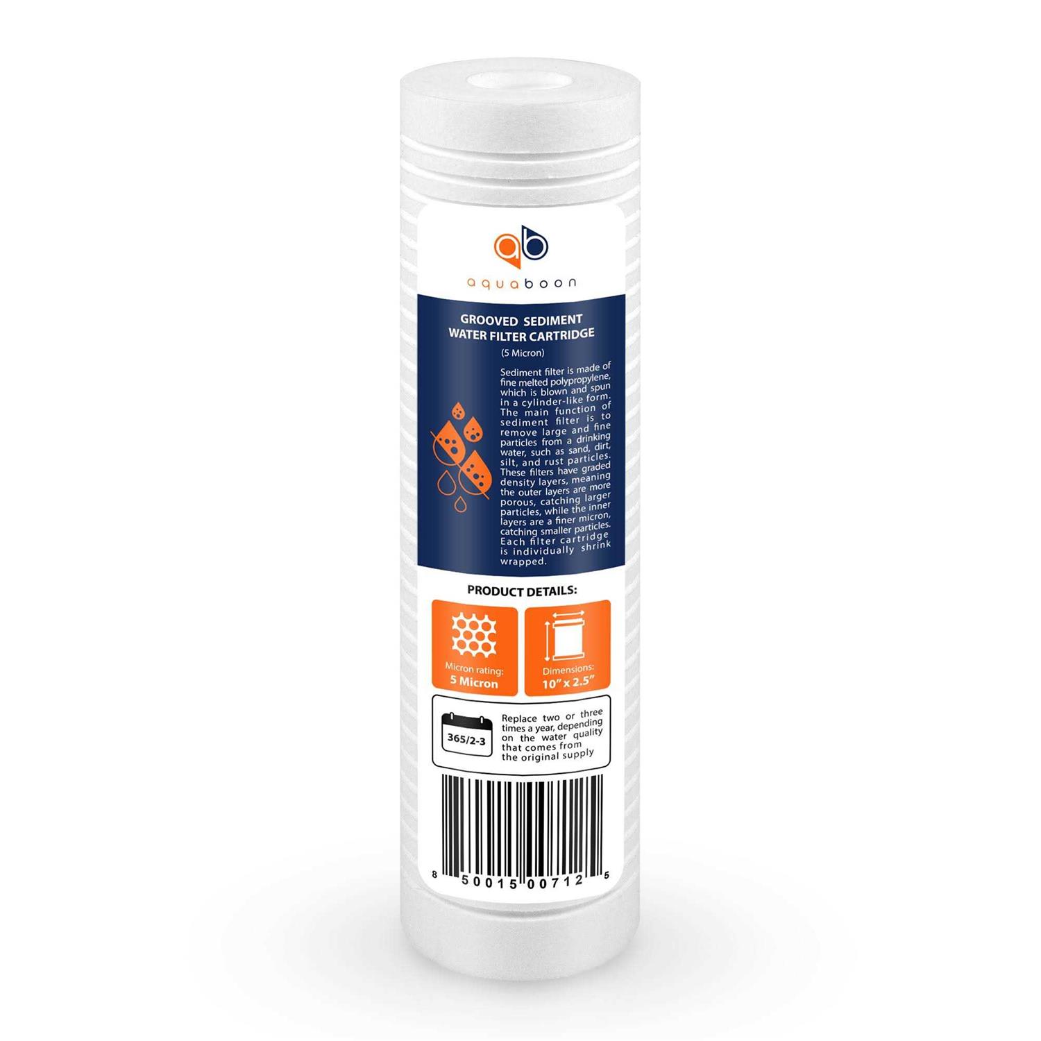Aquaboon 5 Micron 10 x 2.5 Grooved Sediment Water Filter Replacement Cartridge for Any 10 inch RO Unit - Cheap Fitting