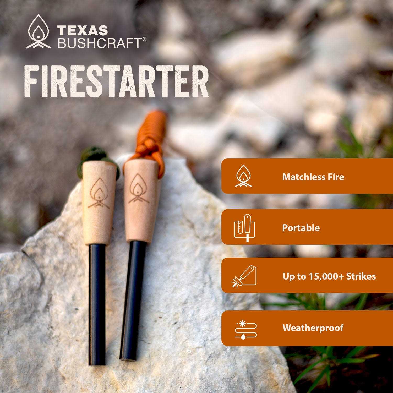Texas Bushcraft Fire Starter 3/8 Thick Ferro Rod with Striker and Paracord Wrist Lanyard – Waterproof Flint Fire Steel Survival Lighter - Cheap Fitting