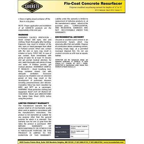 Sakrete Concrete Resurfacer,Flo-Coat,50 lb 120034 - Cheap Fitting