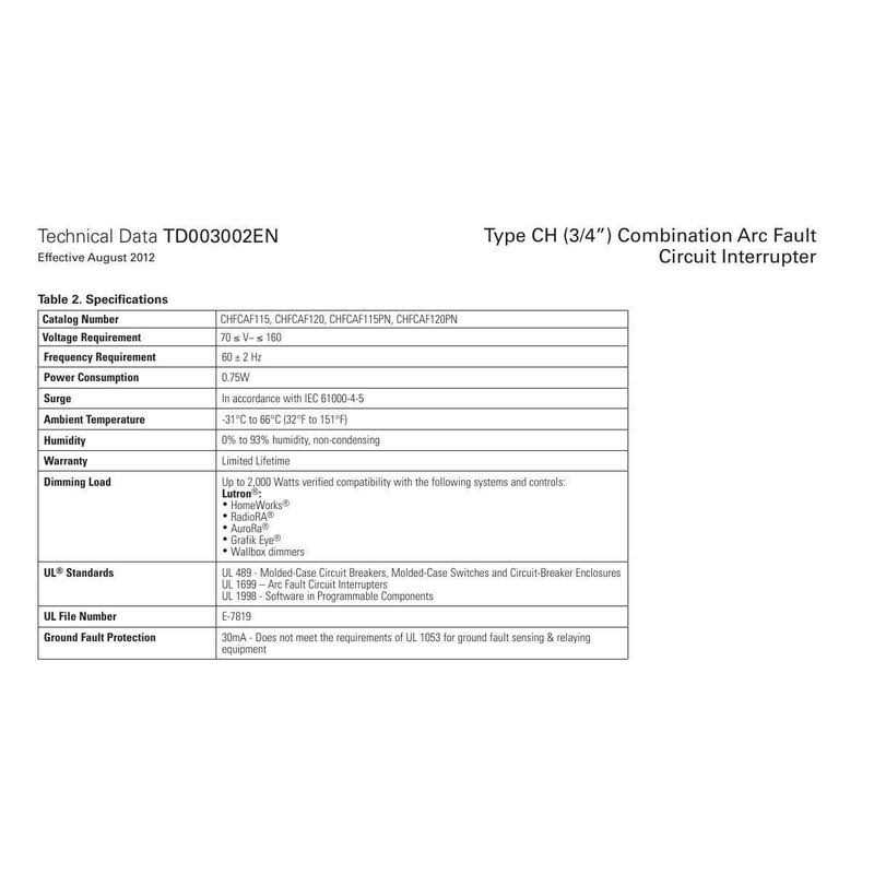 Eaton CHFCAF120PN Combination AFCI Circuit Breaker - Cheap Fitting