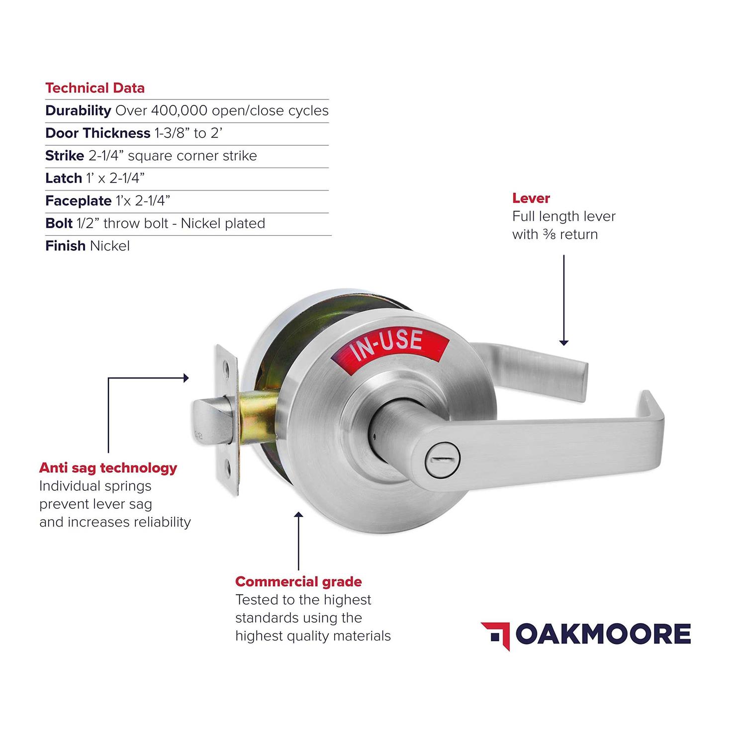 Commercial Grade Bathroom Door Handle Lock with Occupancy Indicator See Occupied Vacancy or Engaged Status On Public Restroom Handle - Cheap Fitting