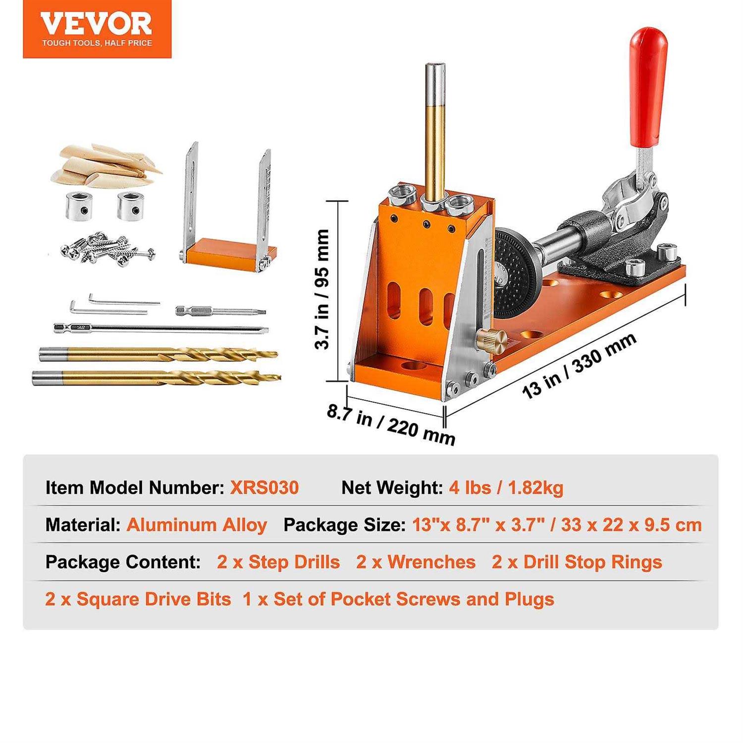 VEVOR 30 Pcs Pocket Hole Jig Kit Adjustable & Easy to Use Pocket Hole Jig System with Step Drills Drill Stop Rings Wrenches and Square Drive Bits - Cheap Fitting