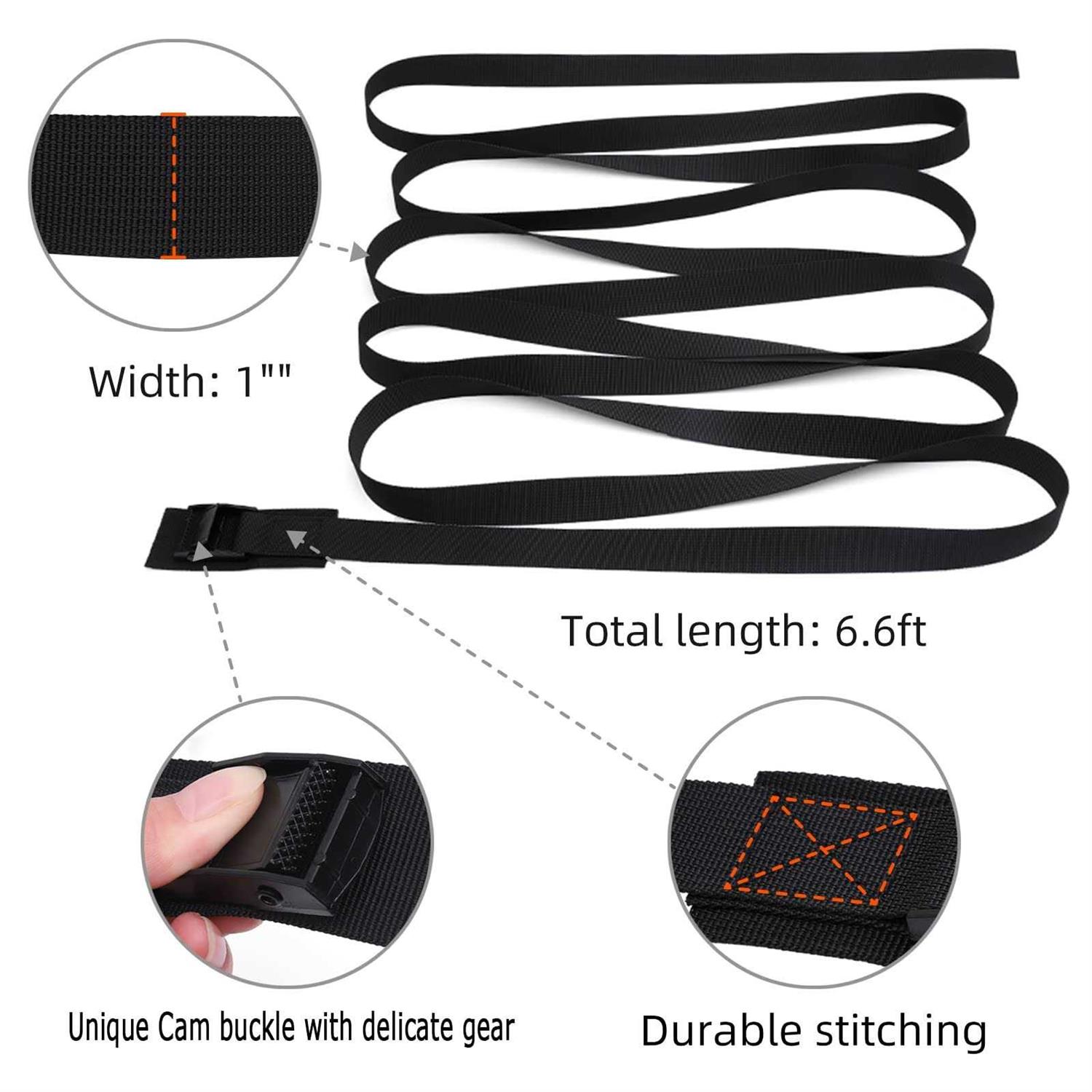 6.6ft Lashing Straps with Adjustable Cam Buckles Tie Down Cinch Straps up to 550lbs for Packing,Cargo,Luggage,Motorcycles,Truck Black 6 Pack - Cheap Fitting