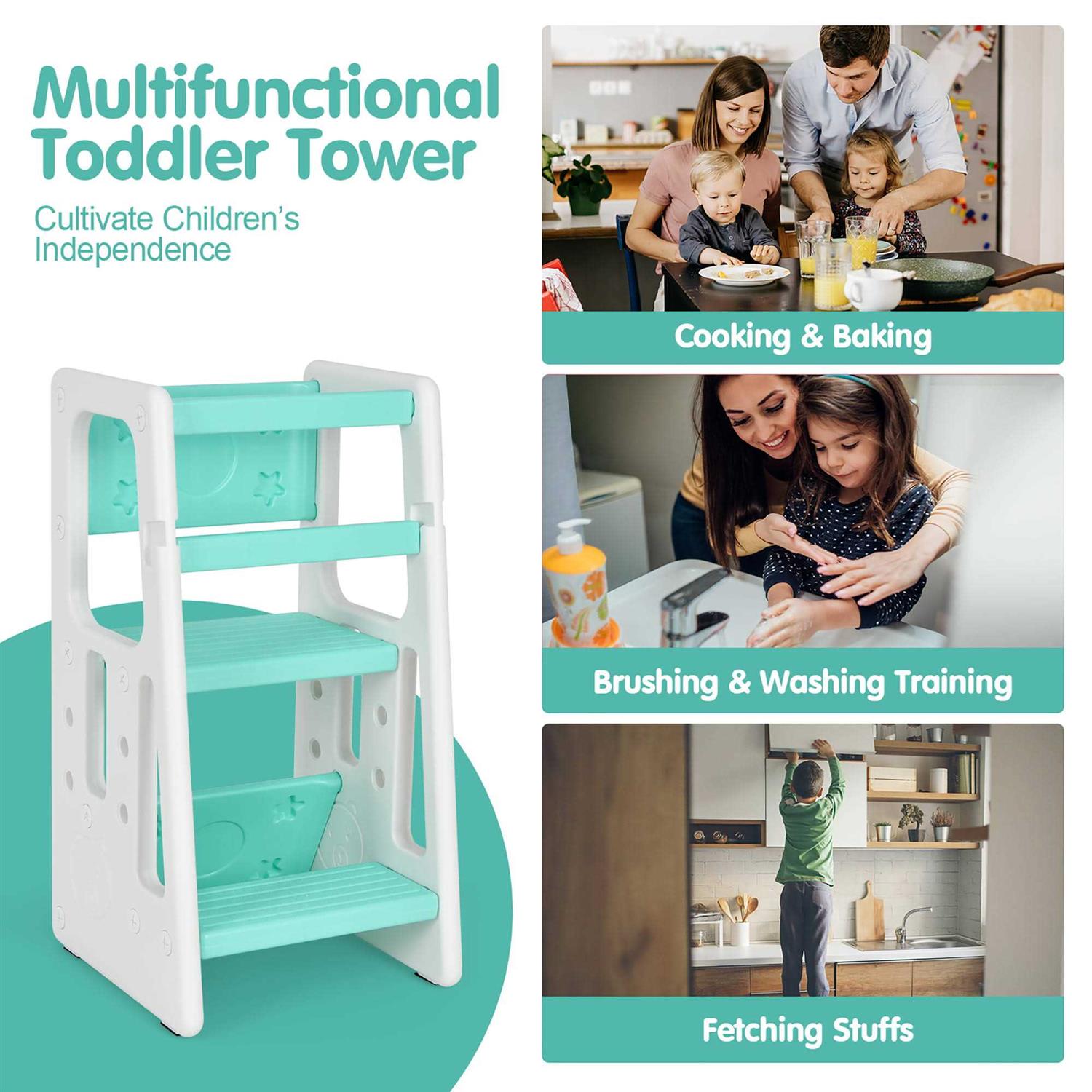 Costway Kids Kitchen Step Stool with Double Safety Rails Toddler Learning Stool - Cheap Fitting